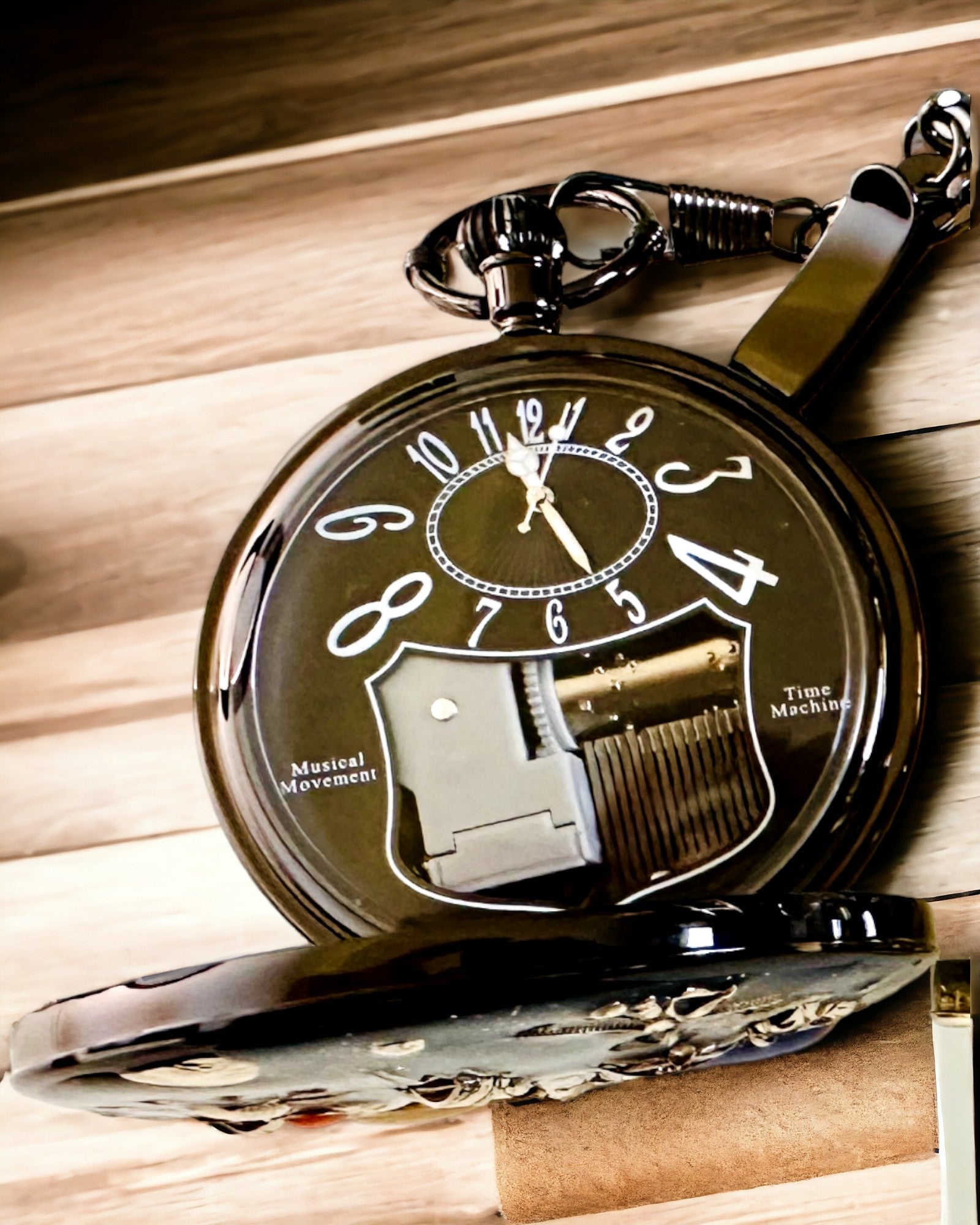 Pocket watch "Astrum Temporis" - Black frame. Customizable with engraving.