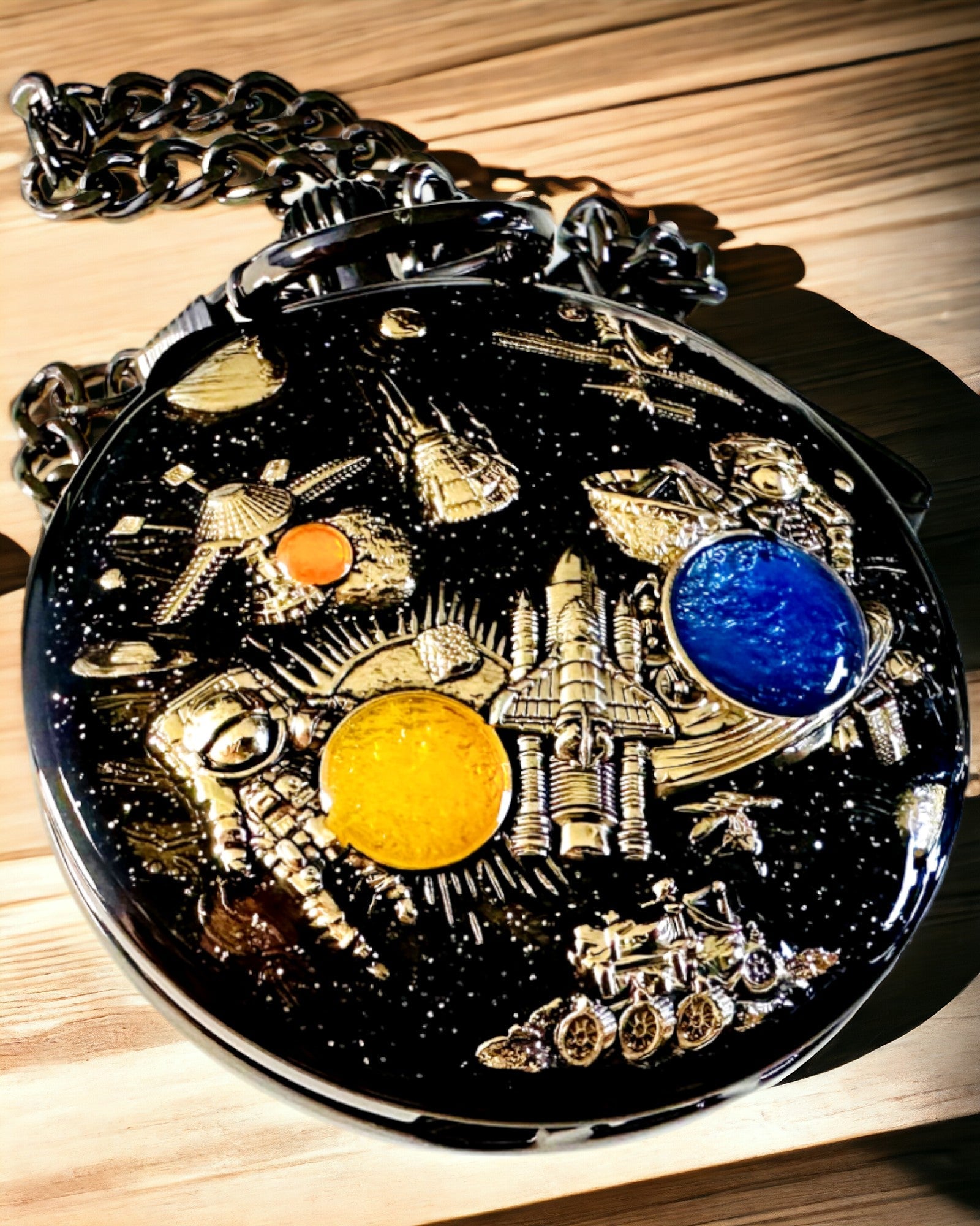 Pocket watch "Astrum Temporis" - Black frame. Customizable with engraving.