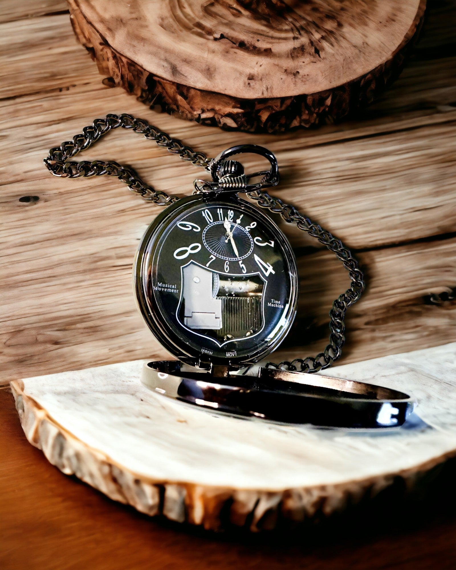 Pocket watch "Astrum Temporis" - Black frame. Customizable with engraving.