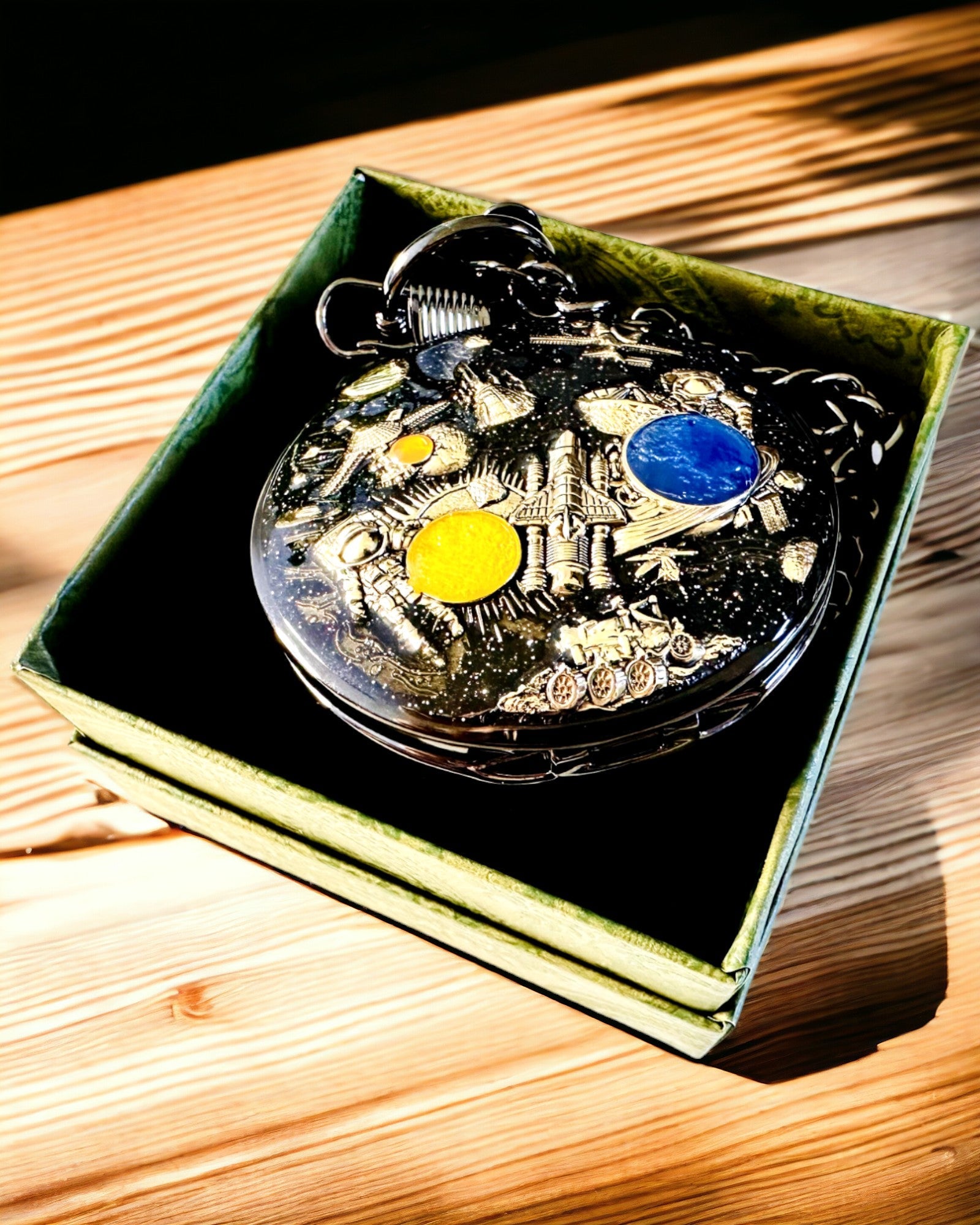 Pocket watch "Astrum Temporis" - Black frame. Customizable with engraving.