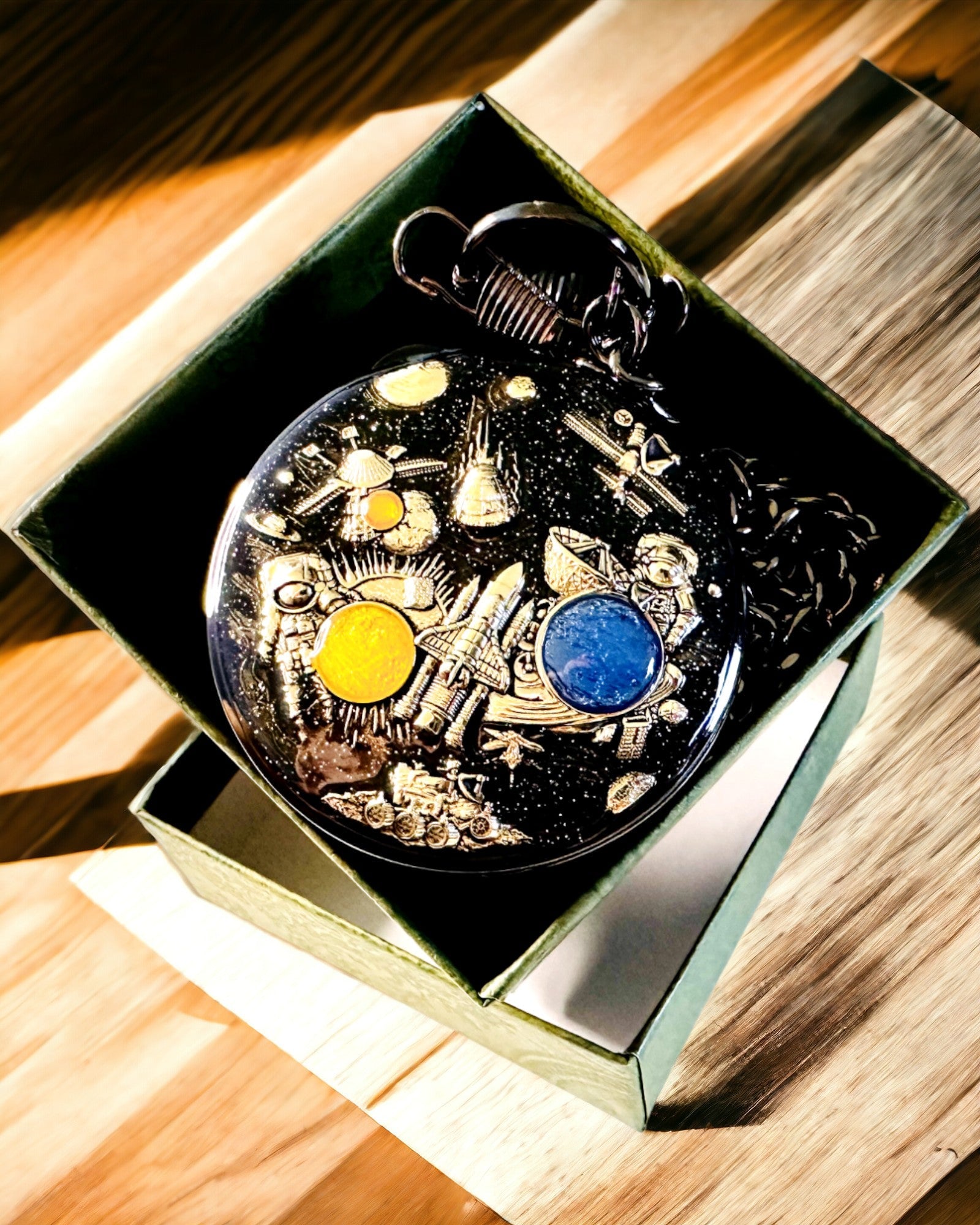 Pocket watch "Astrum Temporis" - Black frame. Customizable with engraving.