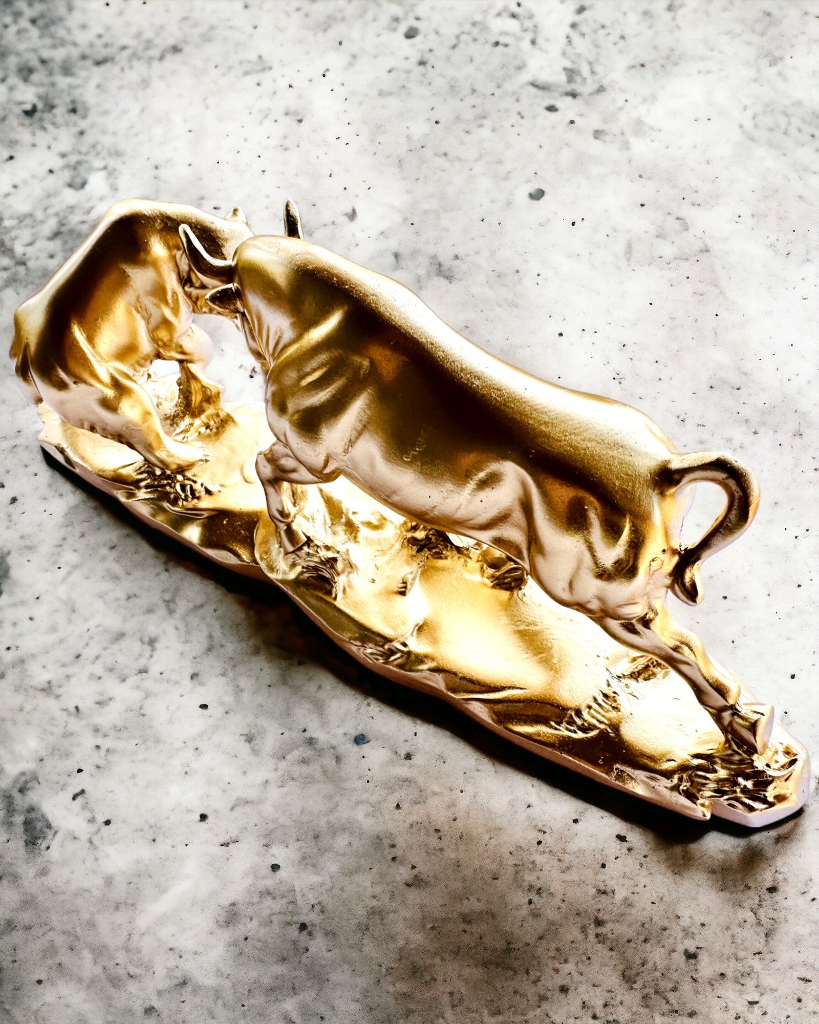 Duel of Titans - Decorative Sculpture Bull and Bear - personalization with engraving available - gold color