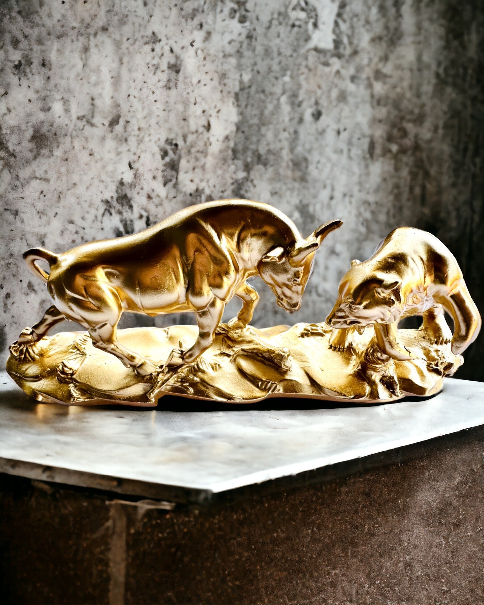 Duel of Titans - Decorative Sculpture Bull and Bear - personalization with engraving available - gold color