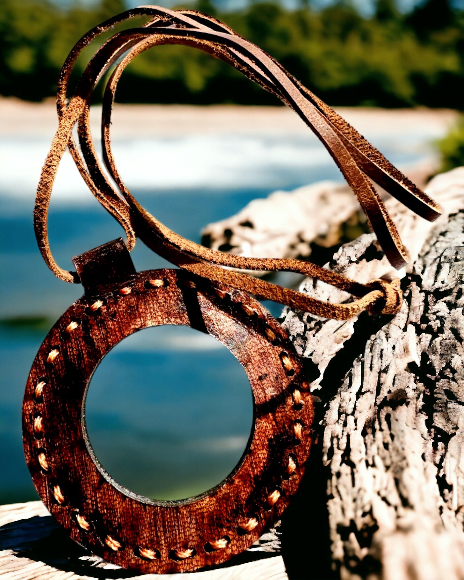 Indian Magnifying Glass Artifact, leather, handmade - customization with engraving available