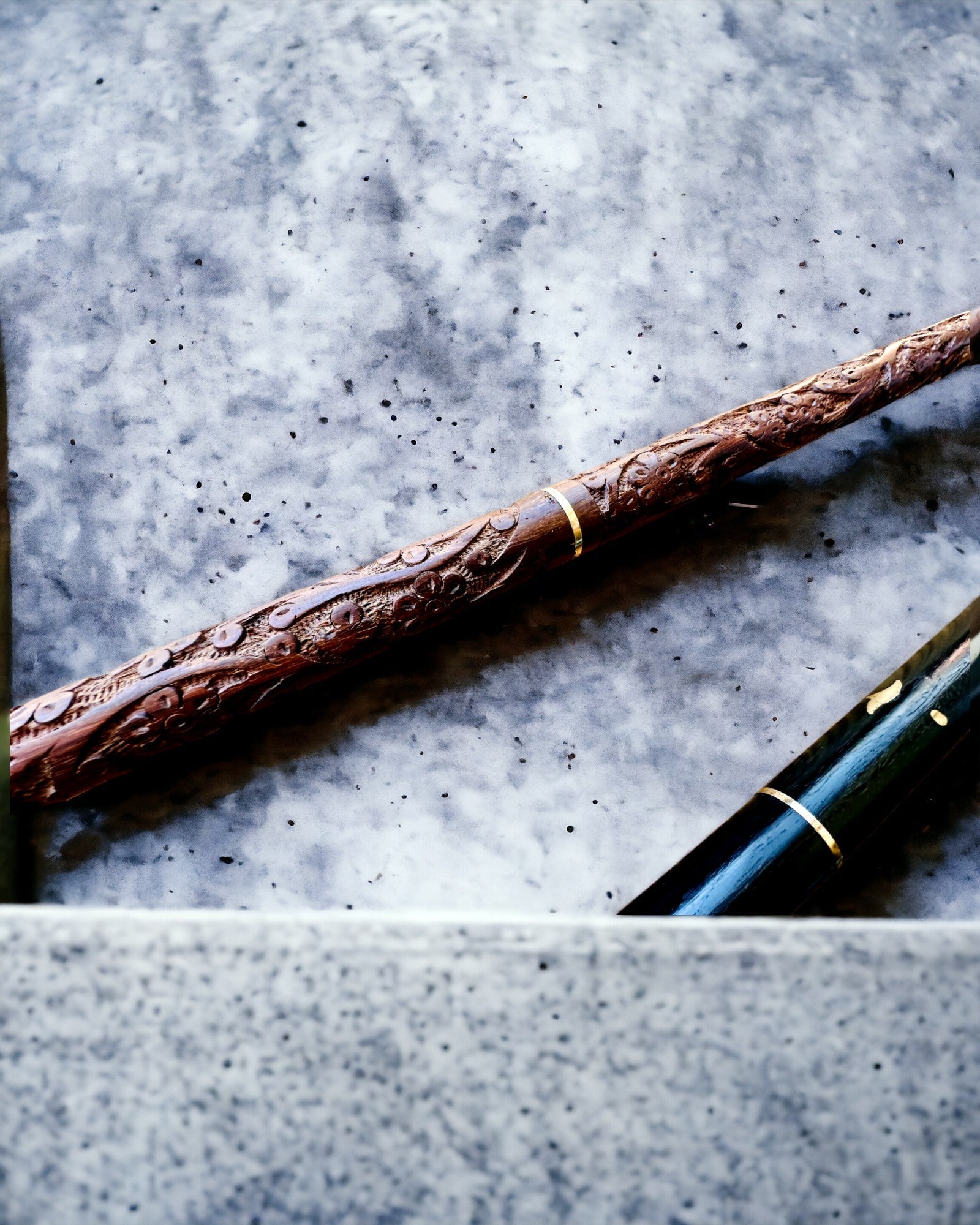 Walking Cane 'Wolf' - Indian Mango Wood with Engraving Option, brown with carved pattern