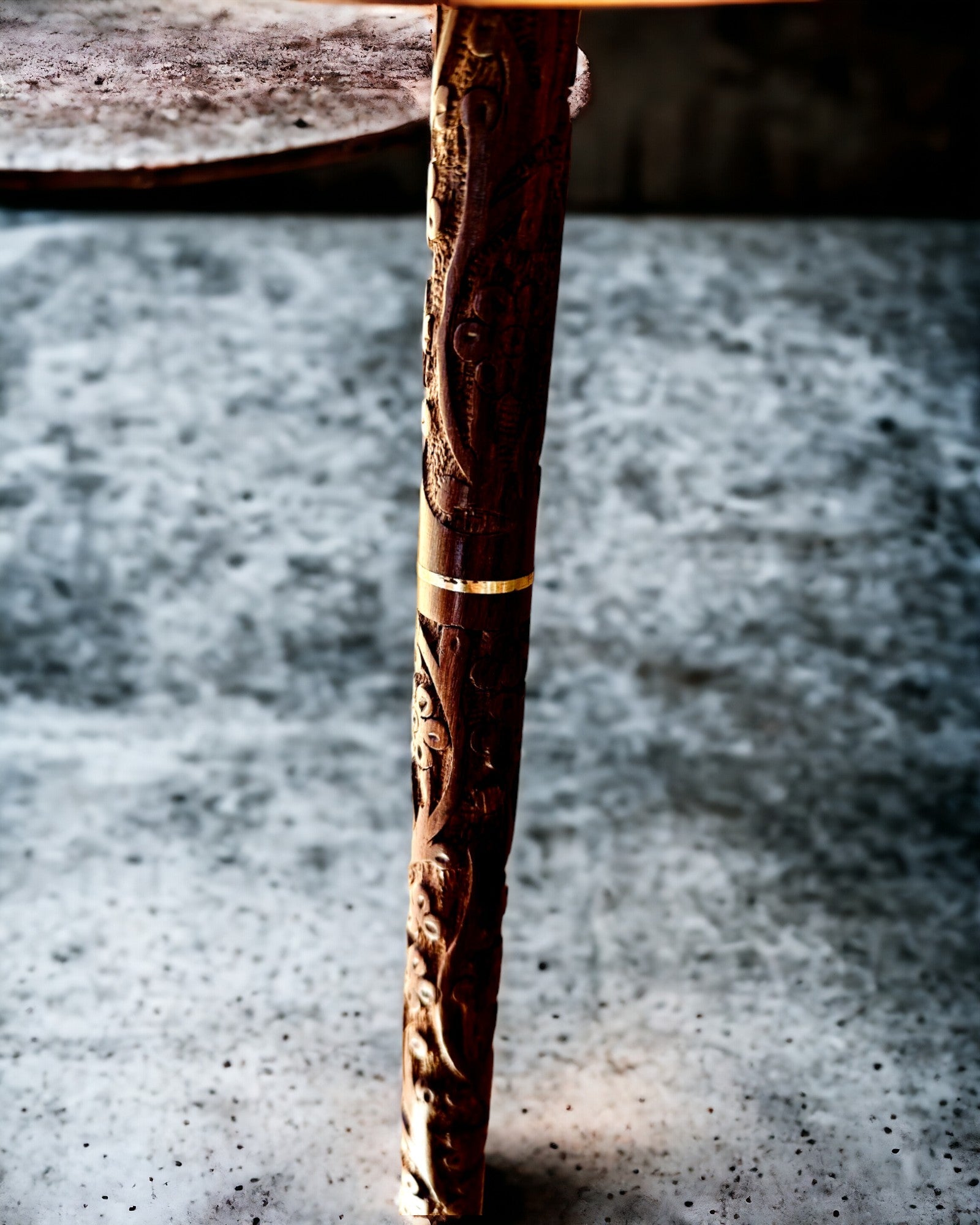 Walking Cane 'Wolf' - Indian Mango Wood with Engraving Option, brown with carved pattern