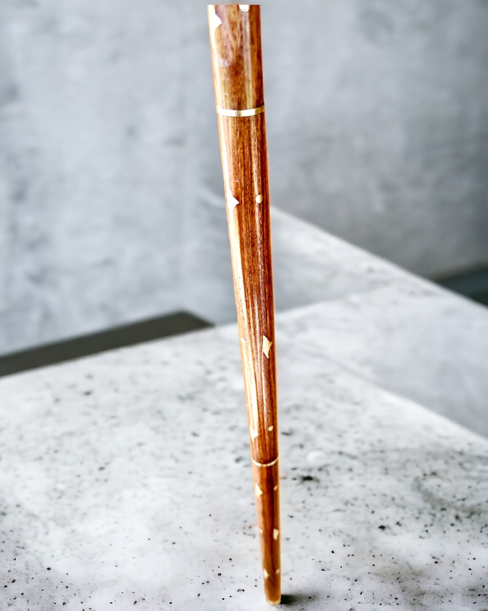 Walking Cane Wolf - Indian Mango Wood with Engraving Option, brown with golden decorations