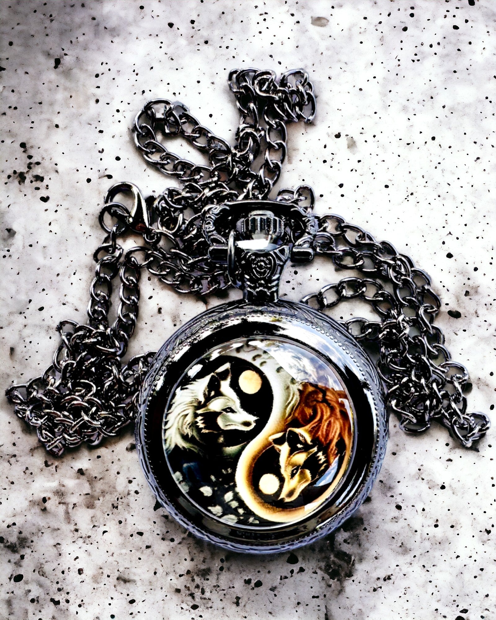 Pocket Watch "Mystic Wolves" with personalization engraving option