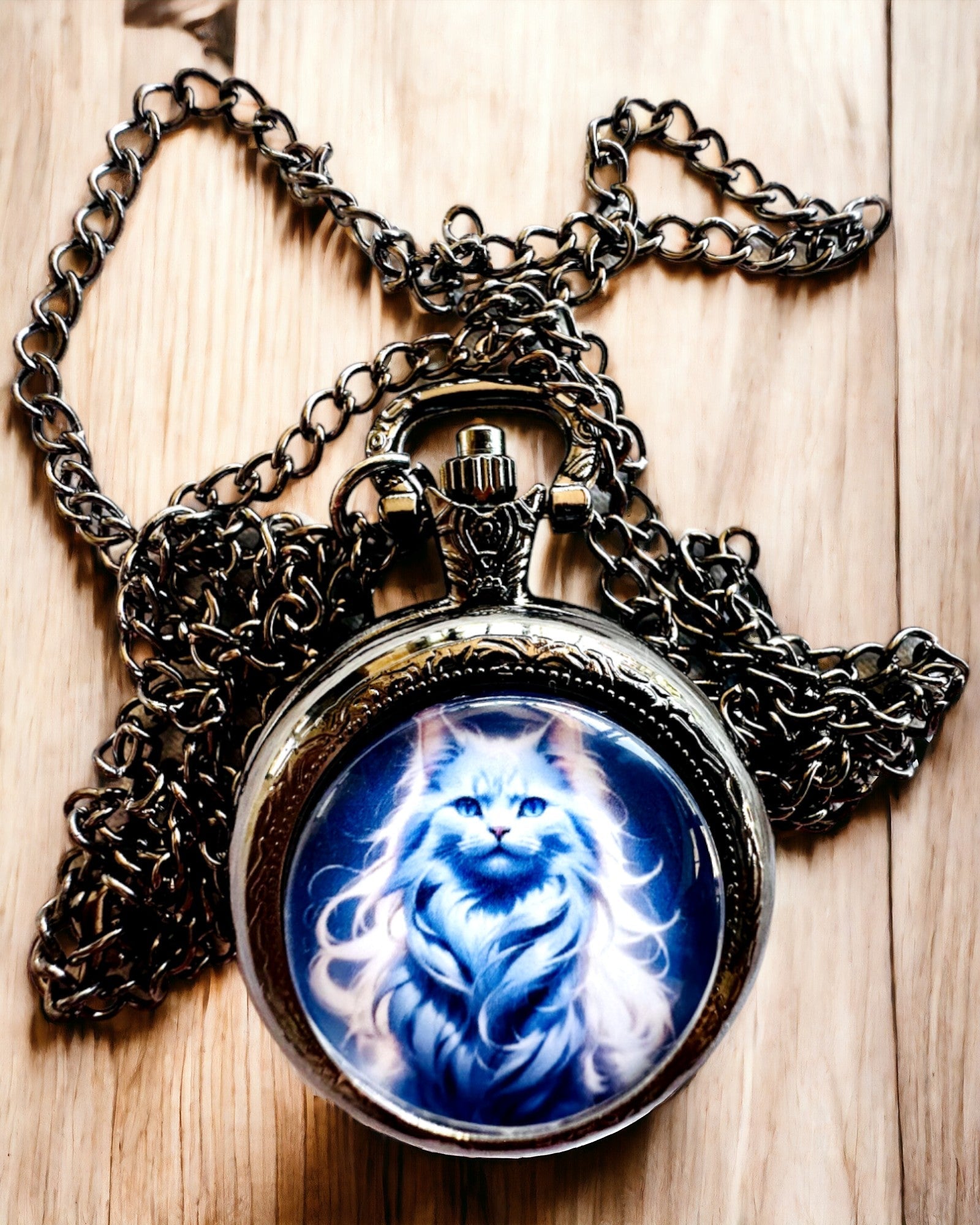 "Starry Cat" Pocket Watch with Engraving Option, 2 Color Variants Available