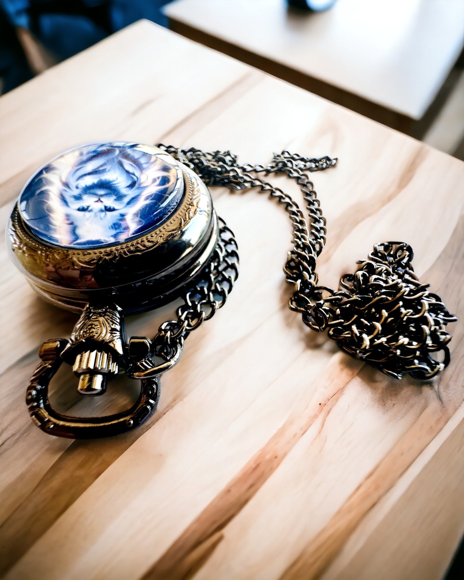 "Starry Cat" Pocket Watch with Engraving Option, 2 Color Variants Available