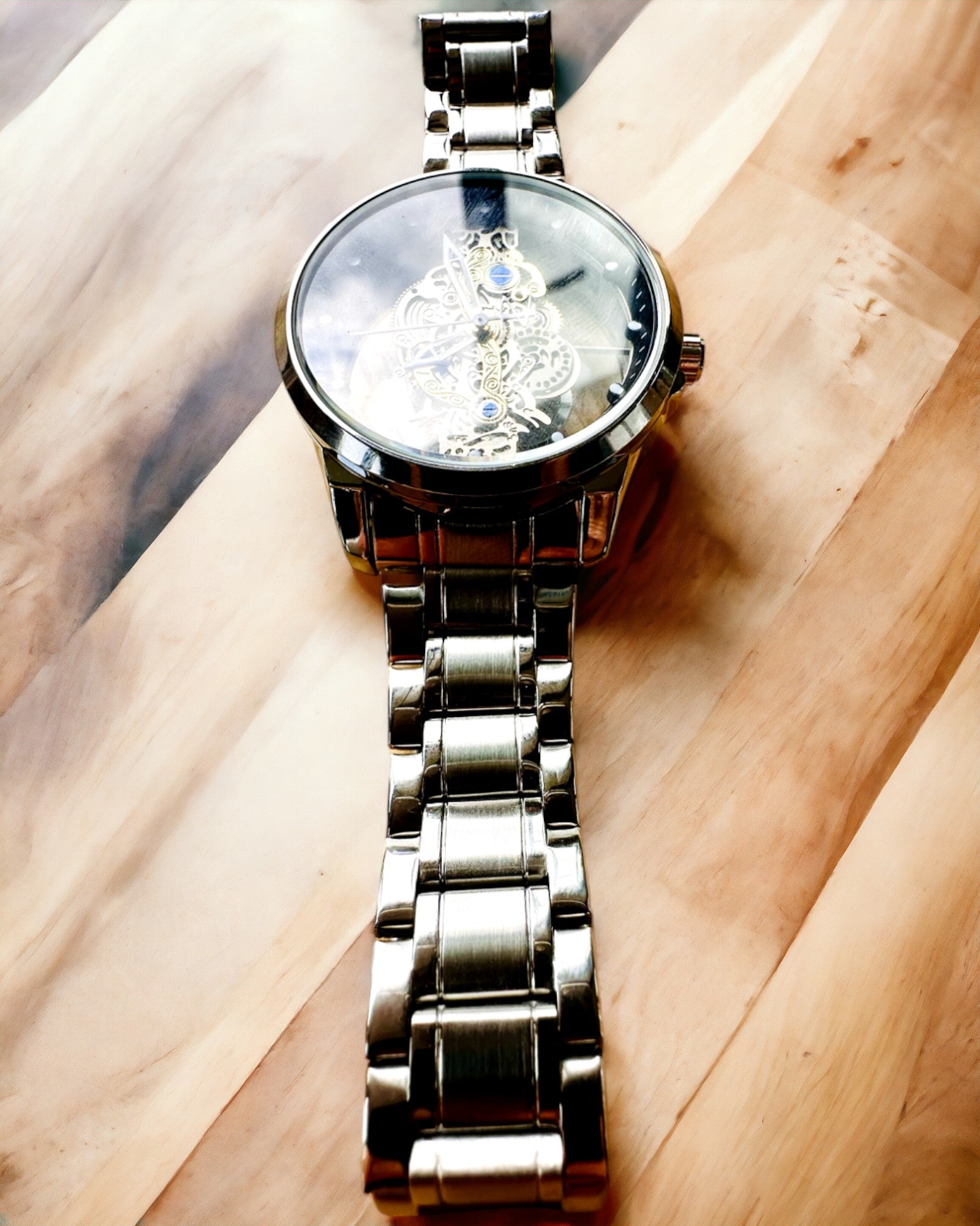 Elegant Men's Watch KIMSDUN Prestige Transparent Mechanism and Sporty Elegance, customizable with engraving