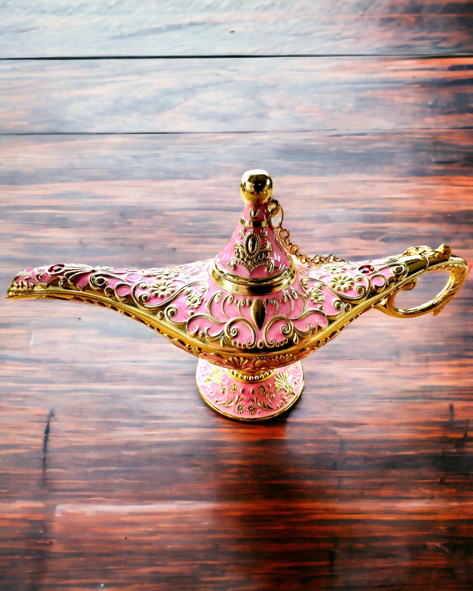 Magic Aladdin Lamp with Engraving Option - Pink Variant, interwoven with gold