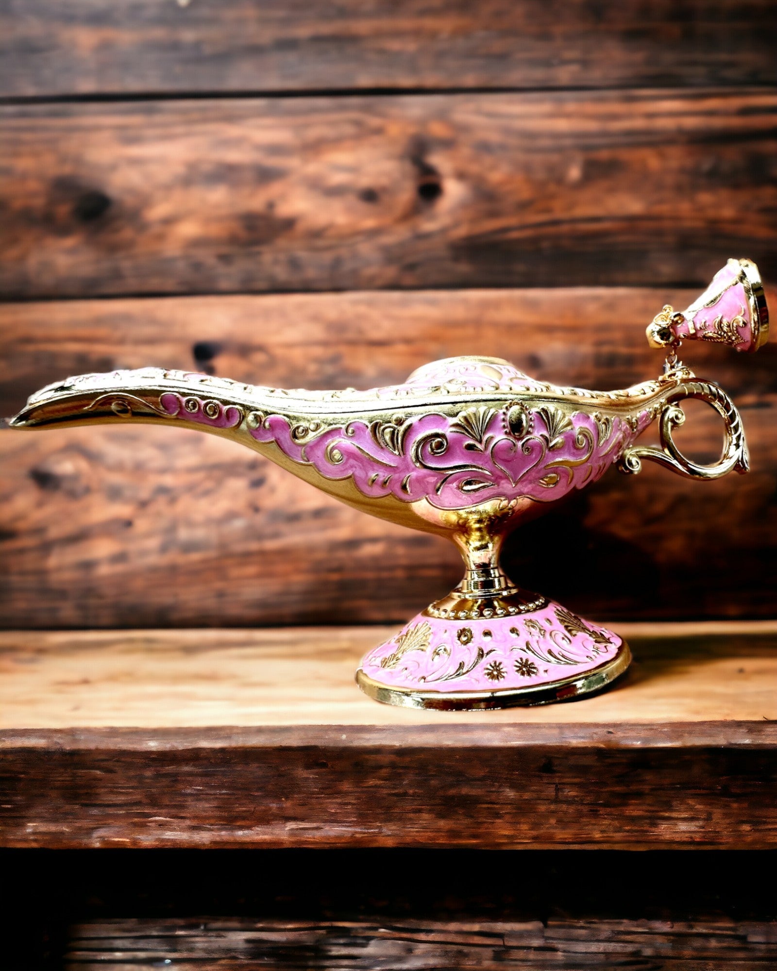 Magic Aladdin Lamp with Engraving Option - Pink Variant, interwoven with gold
