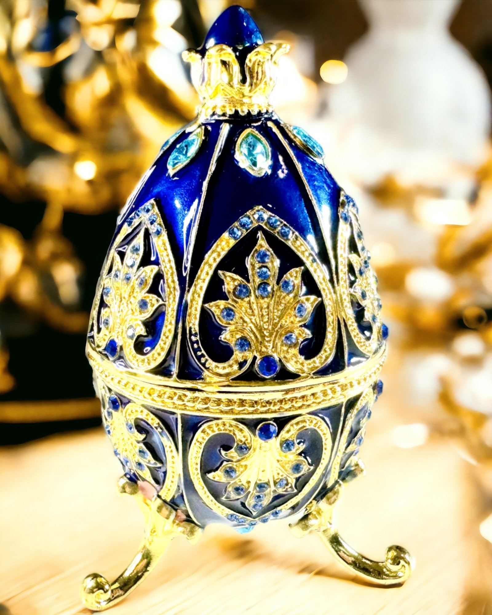 Exclusive Faberge Egg - dark blue color – Decorative Enamel Jewelry Box
