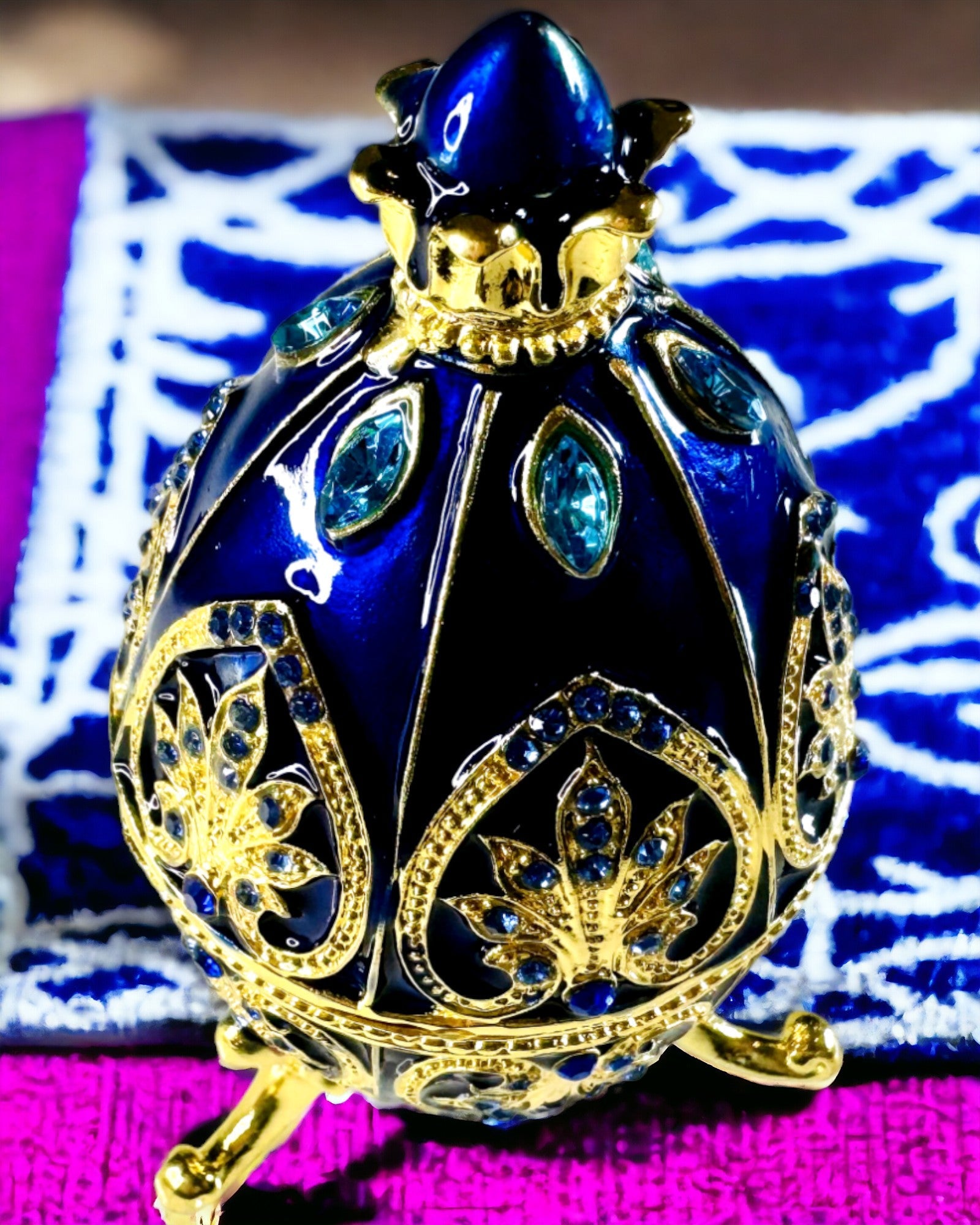 Exclusive Faberge Egg - dark blue color – Decorative Enamel Jewelry Box