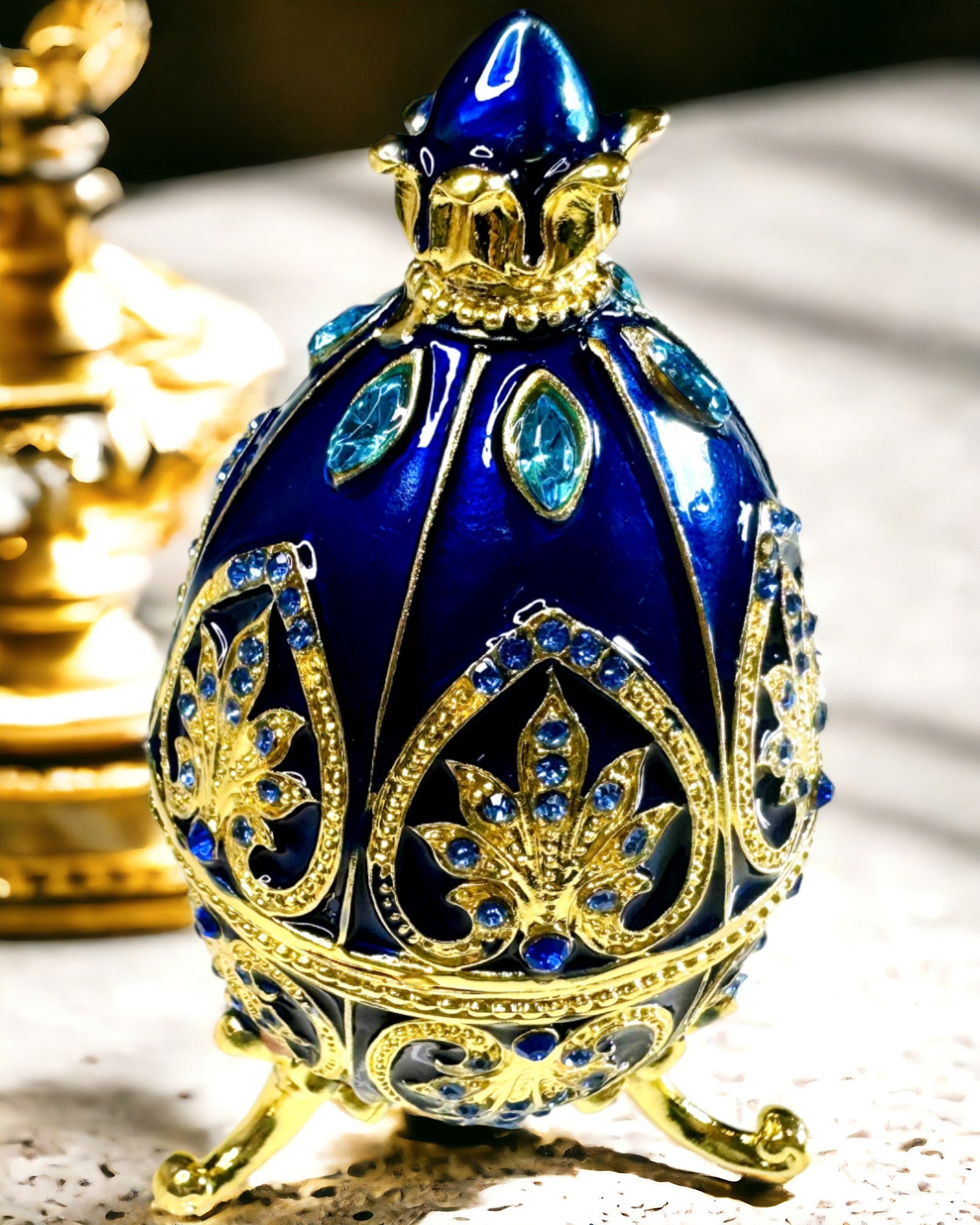 Exclusive Faberge Egg - dark blue color – Decorative Enamel Jewelry Box