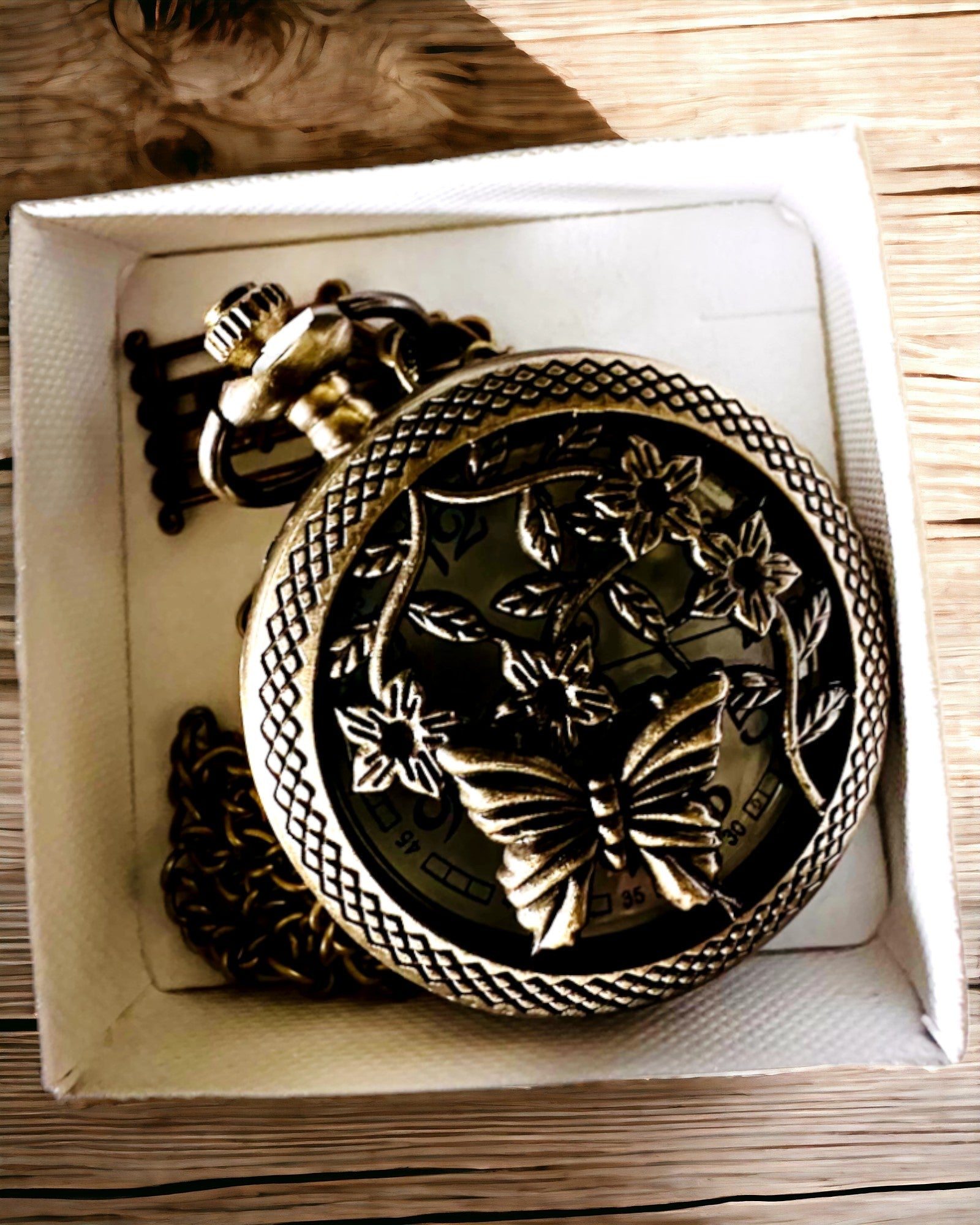 Pocket Watch "Butterfly Elegance" with Custom Engraving Option