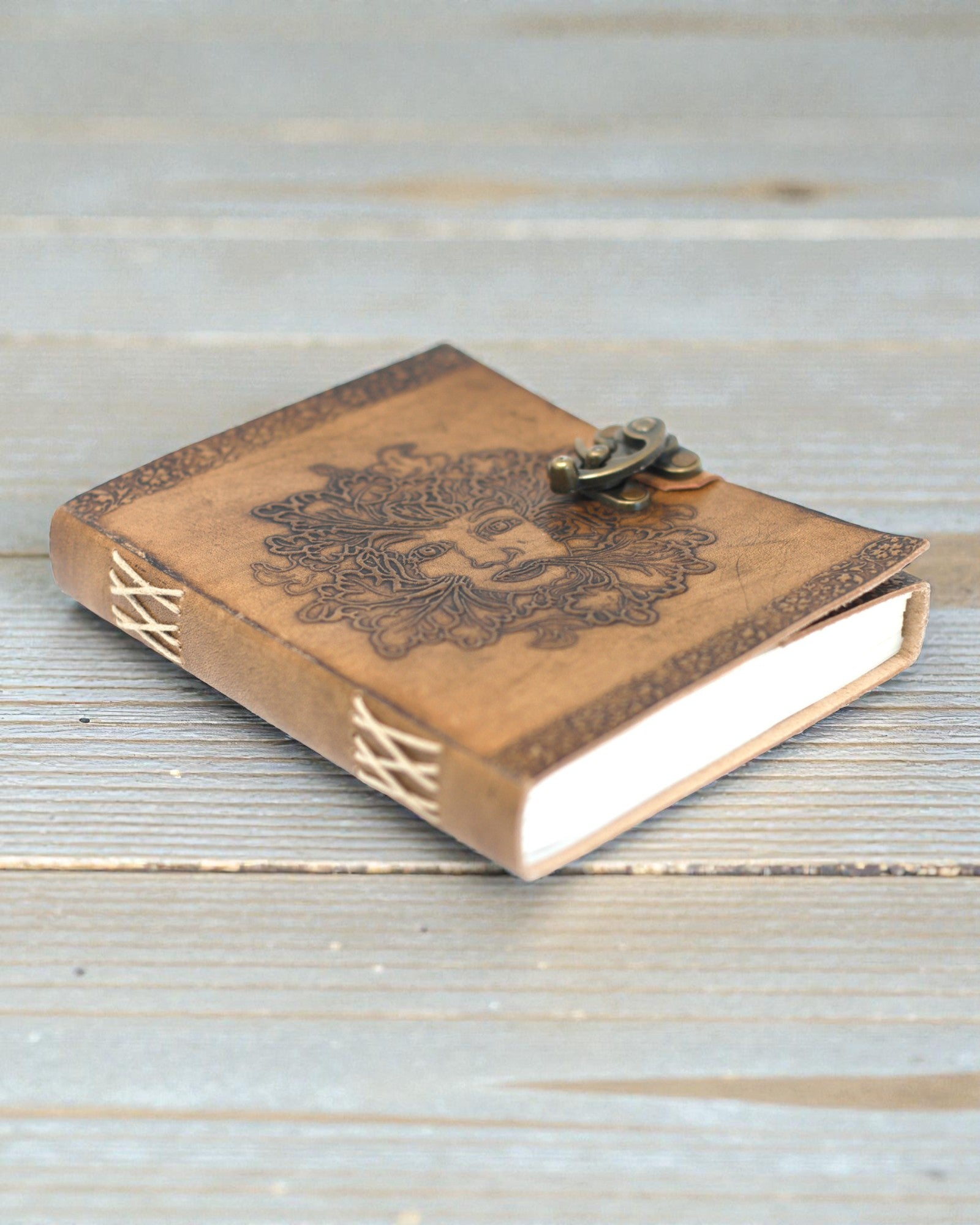 Sylva Spirit – Leather Notebook Green Man with Metal Clasp