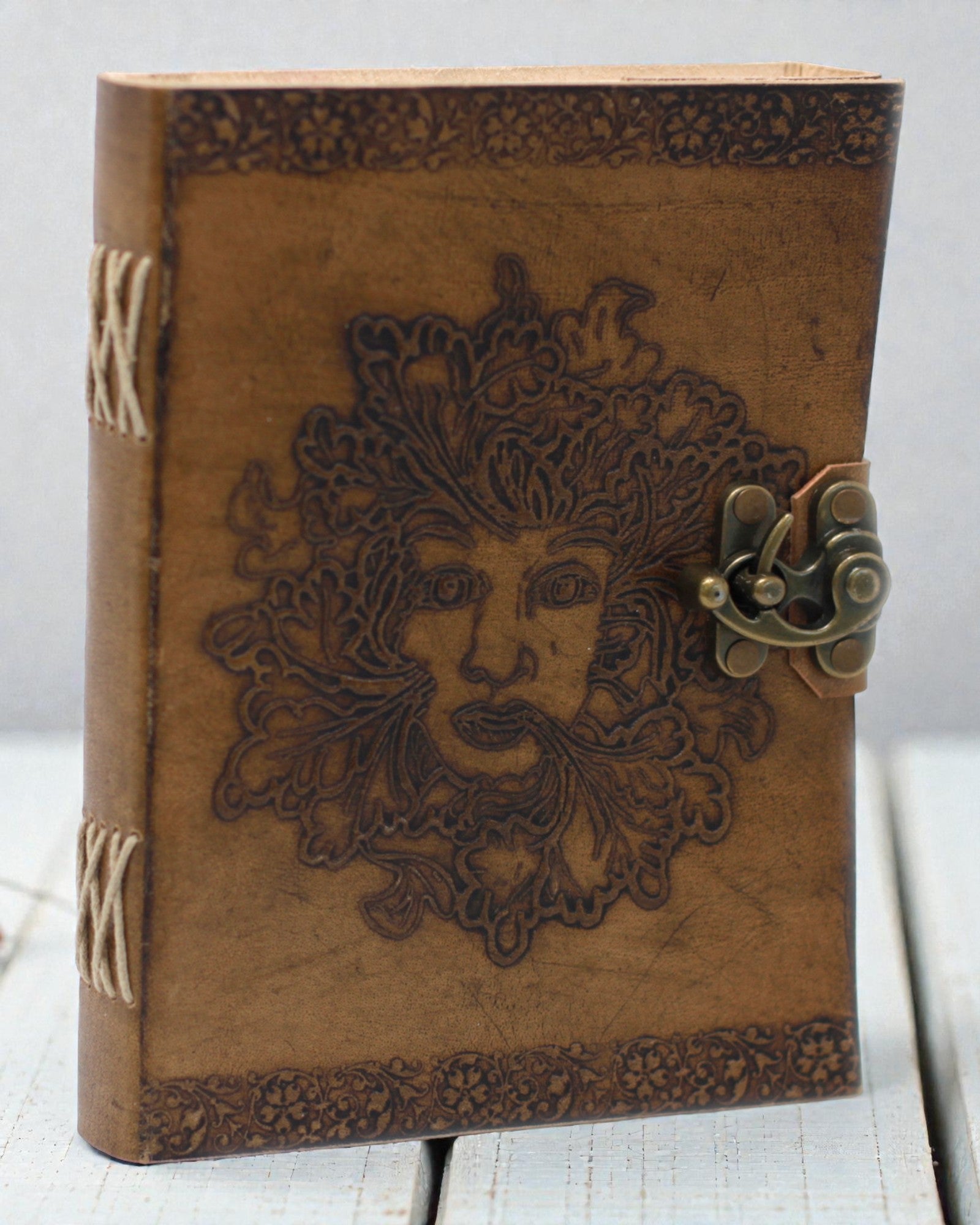 Sylva Spirit – Leather Notebook Green Man with Metal Clasp