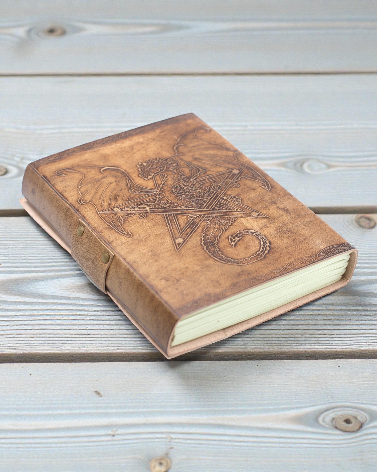 Leather Notebook Dragon Guardian of Legends – Hand-Embossed 20 × 15 cm