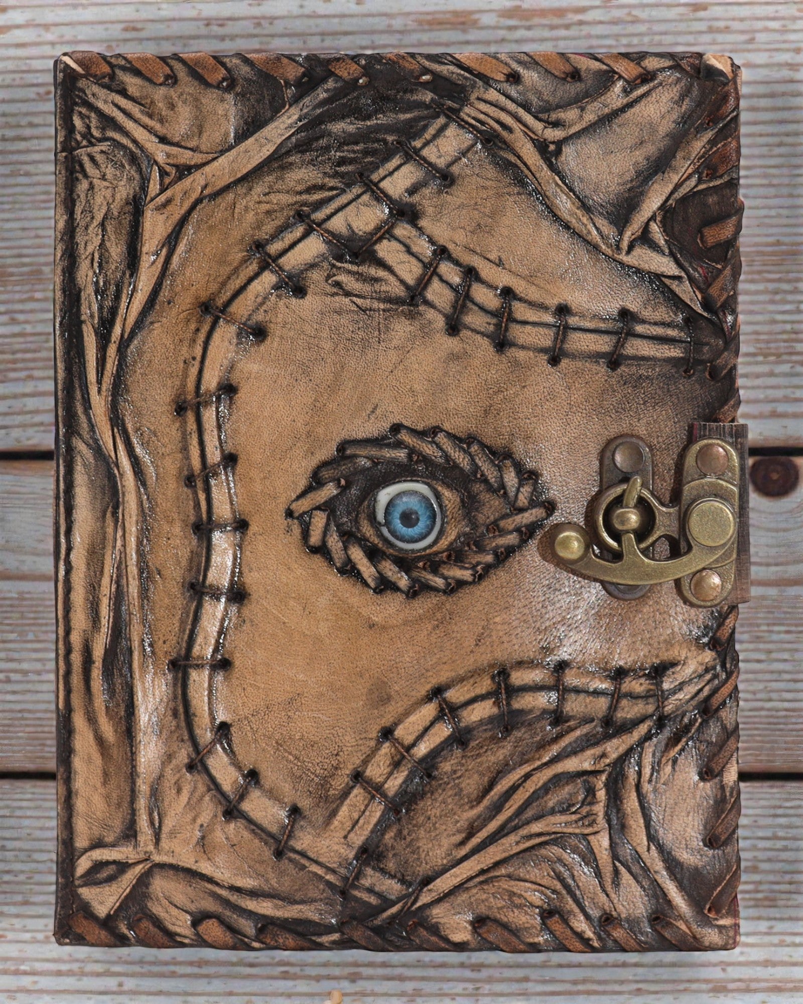 Brown Leather Notebook – Evil Eye (20 x 15 cm) | 160 pages with aged edges