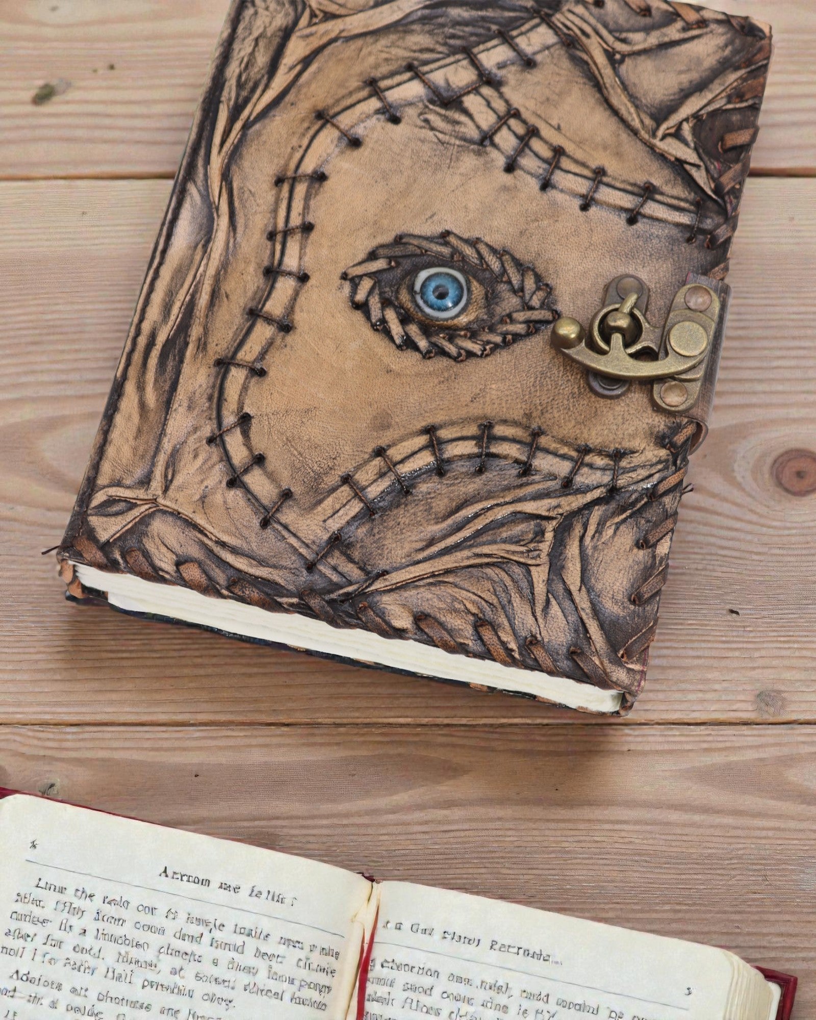 Brown Leather Notebook – Evil Eye (20 x 15 cm) | 160 pages with aged edges