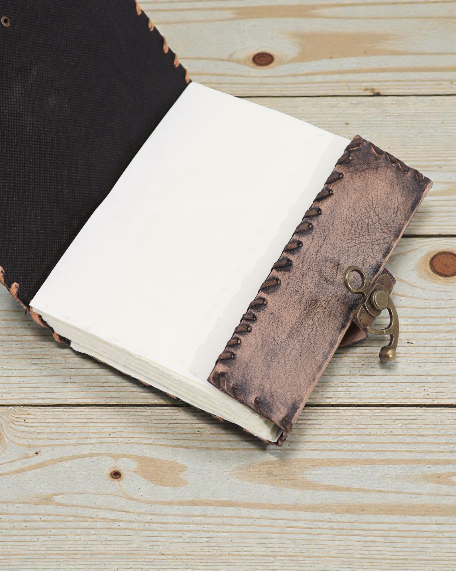 Brown Leather Notebook – Evil Eye (20 x 15 cm) | 160 pages with aged edges