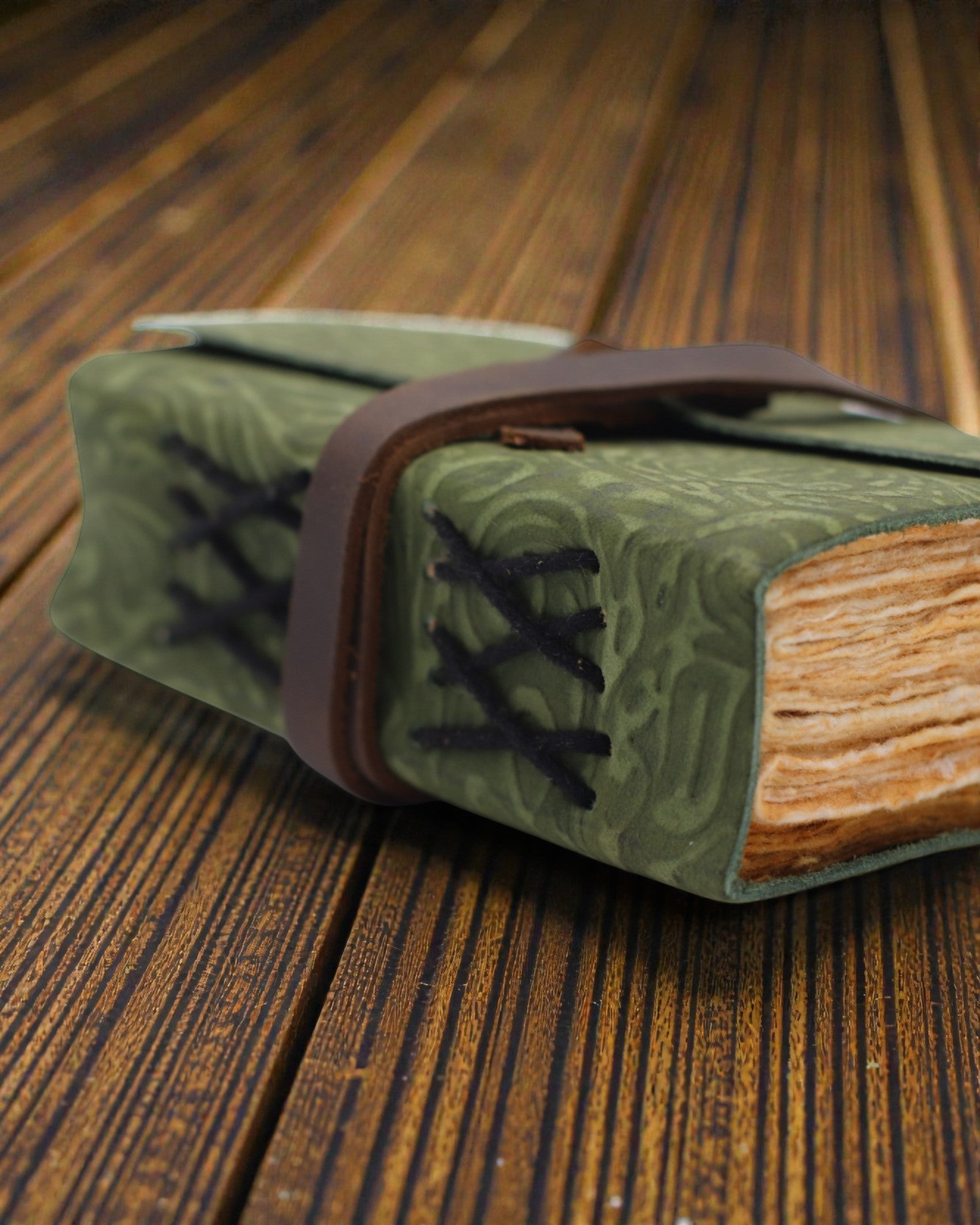 Green Maze Vintage – leather notebook with aged pages 12,7 × 8,9 cm