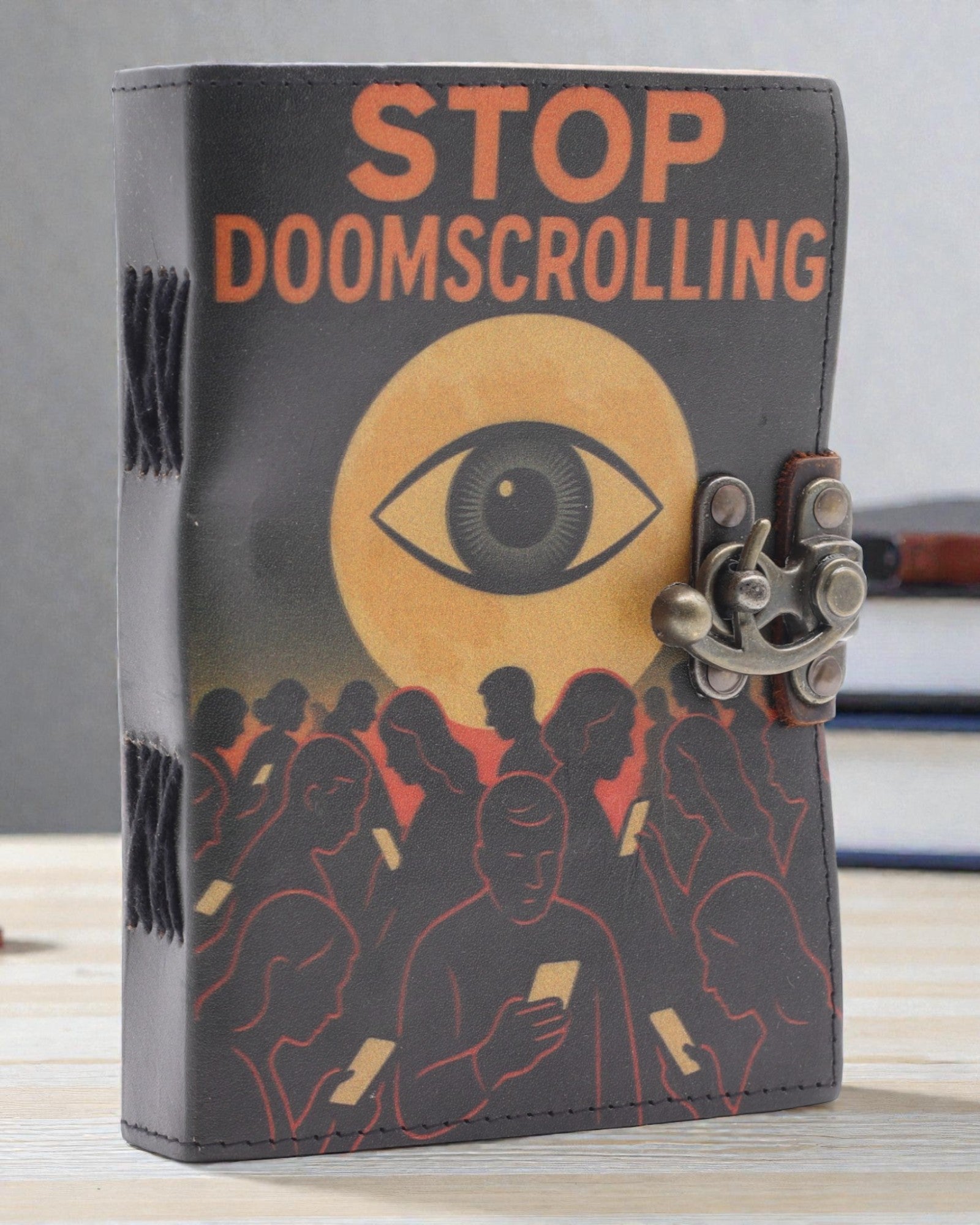 Leather Notebook with Print – Stop Doomscrolling (17,8 × 12,7 cm)