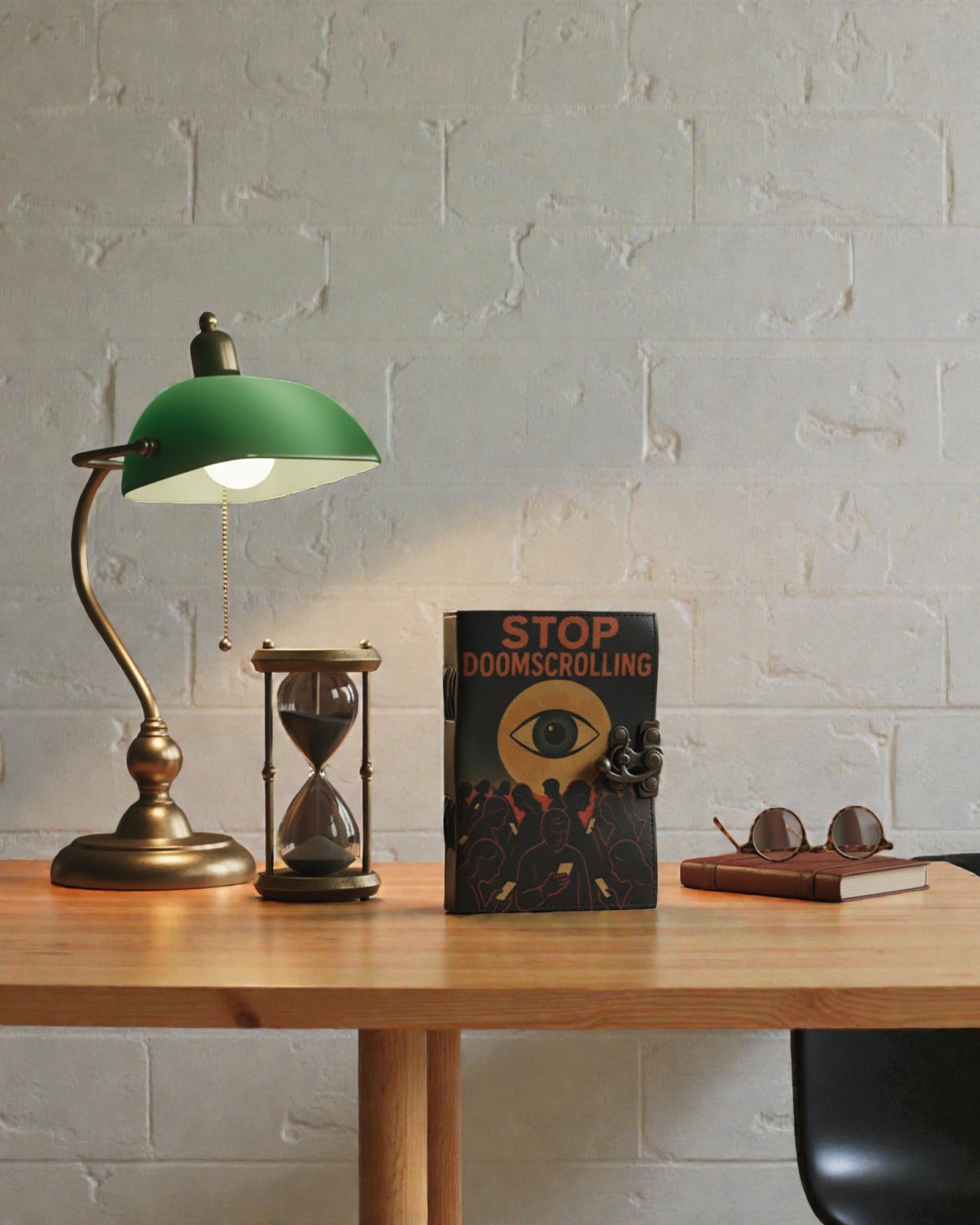 Leather Notebook with Print – Stop Doomscrolling (17,8 × 12,7 cm)