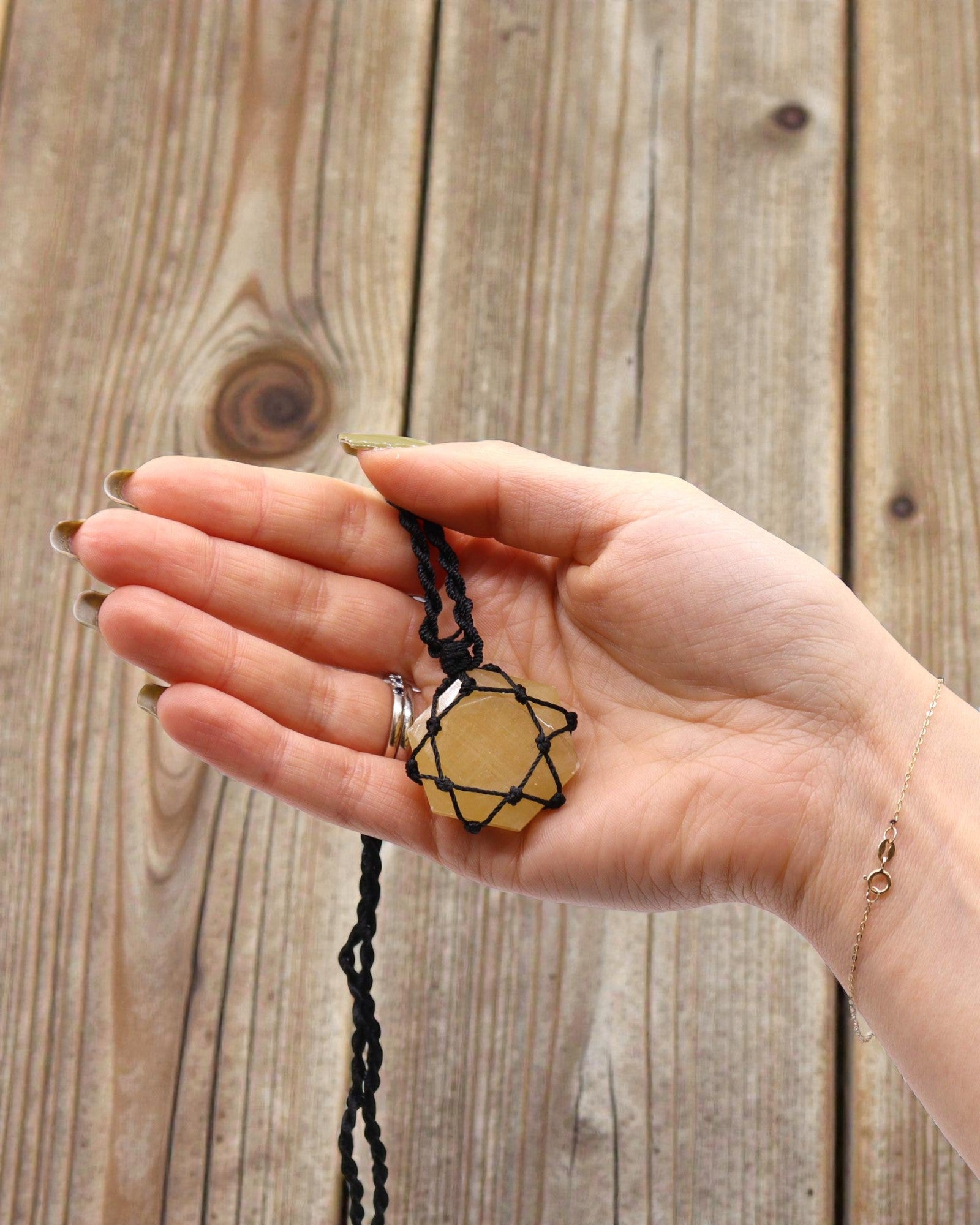 Hexagon of the Sun – Macramé Necklace with Yellow Quartz