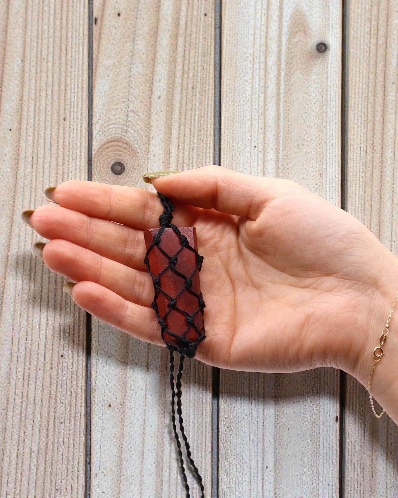 Crimson Power – Macramé Necklace with Red Point Jasper