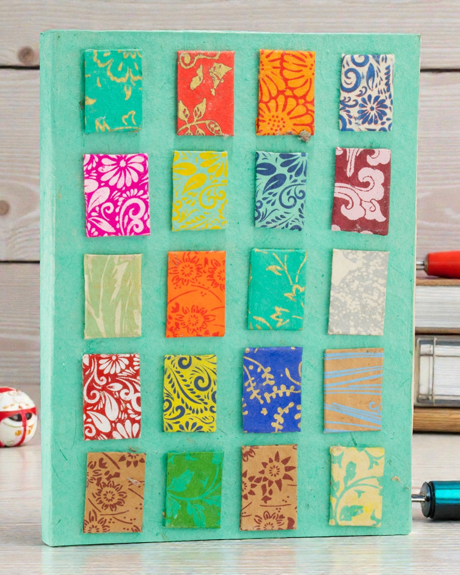 Artistic Lokta Mosaic Notebook – Mini Turquoise Tiles (45 sheets, 21 x 15 cm)