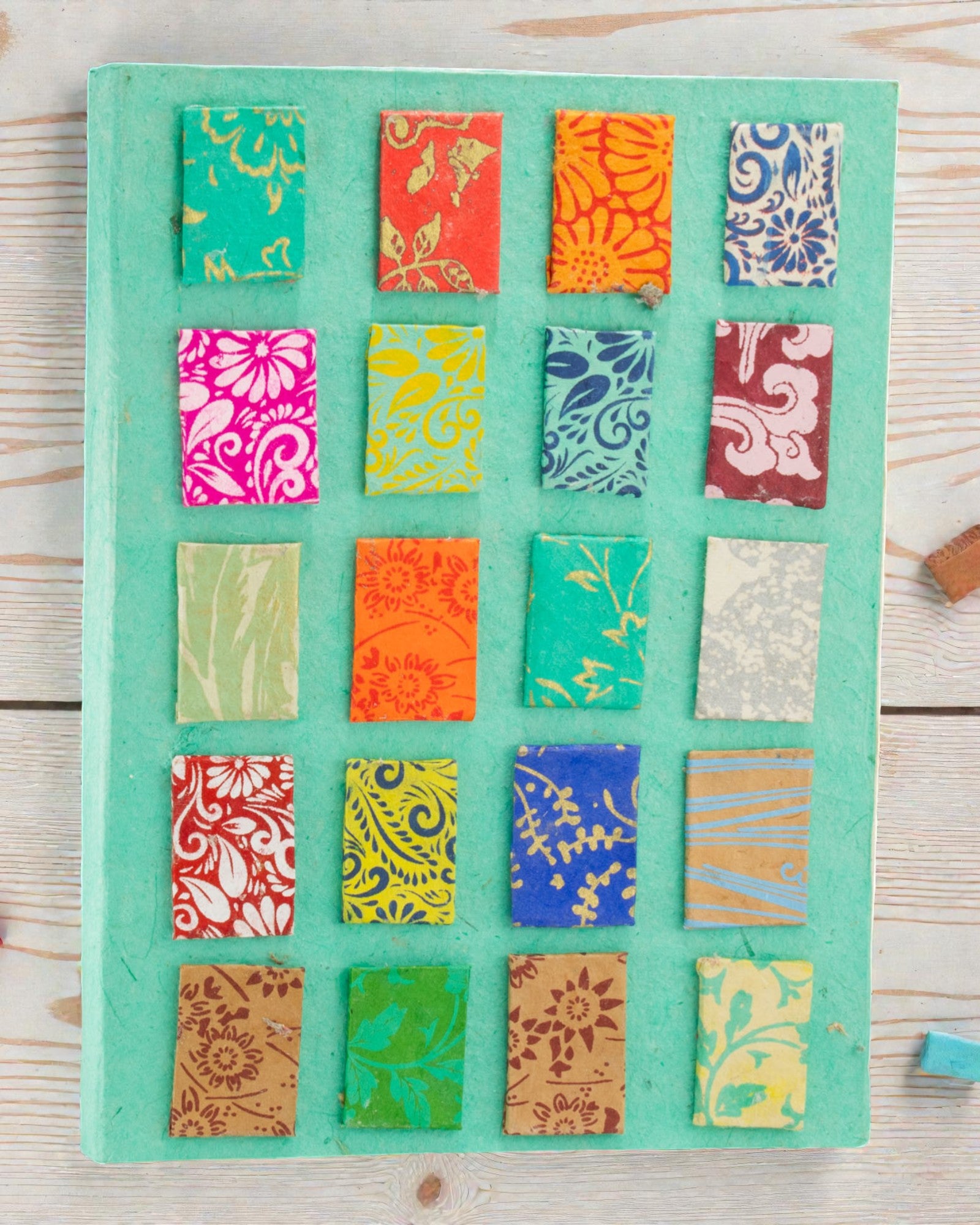 Artistic Lokta Mosaic Notebook – Mini Turquoise Tiles (45 sheets, 21 x 15 cm)