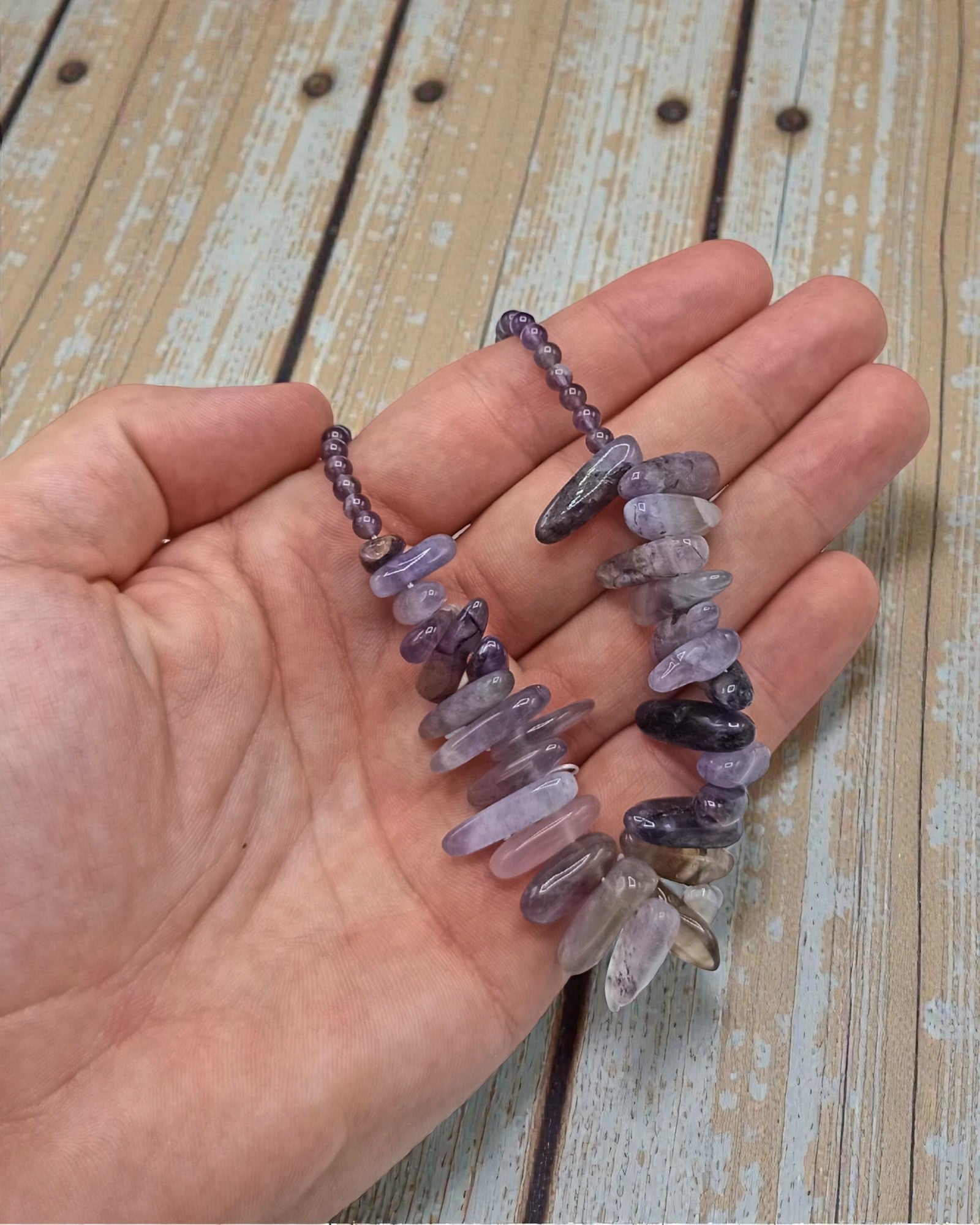 Purple Aura – Necklace with Long Amethyst Stones