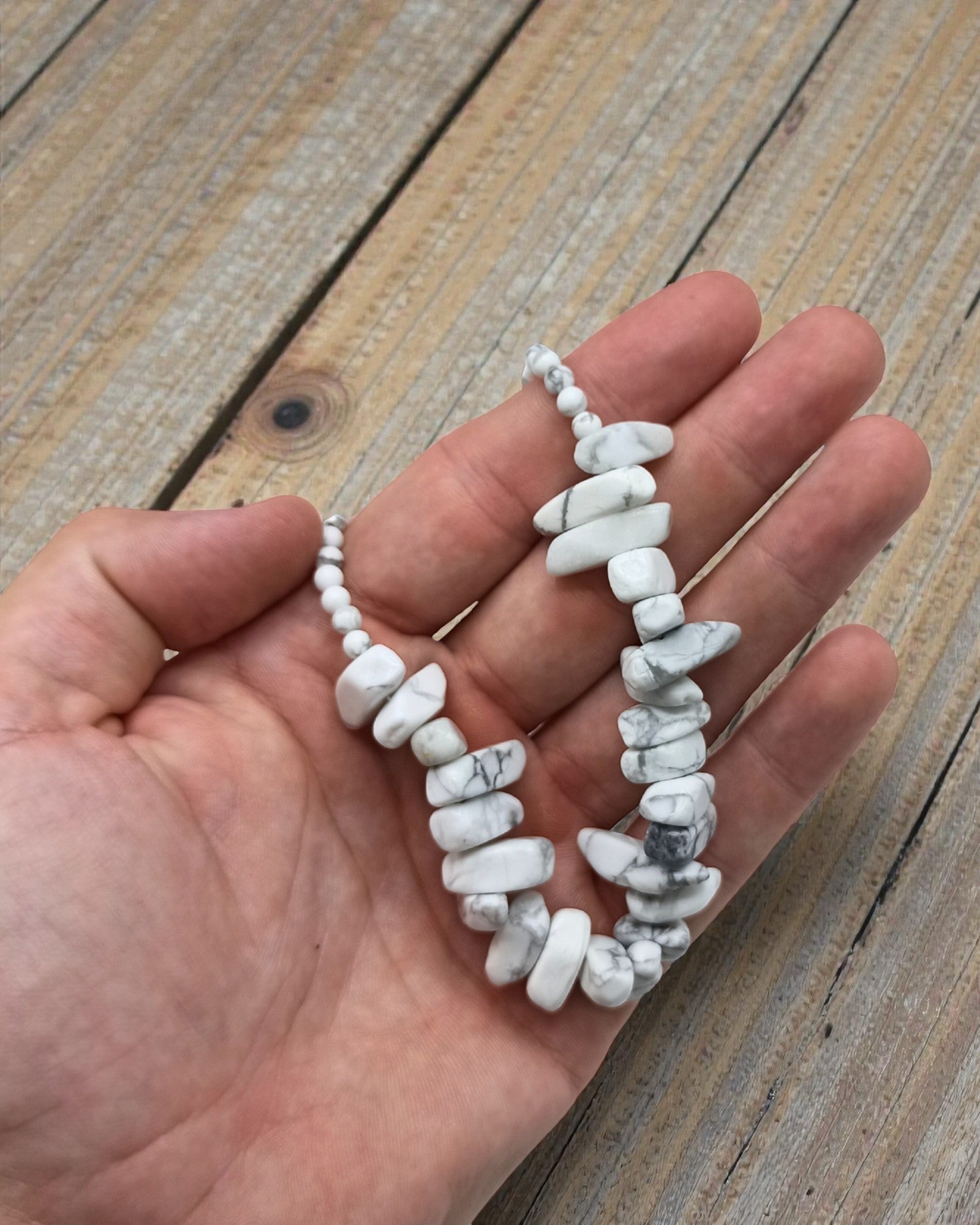 Snowy Silence – Necklace of Long White Jasper Stones