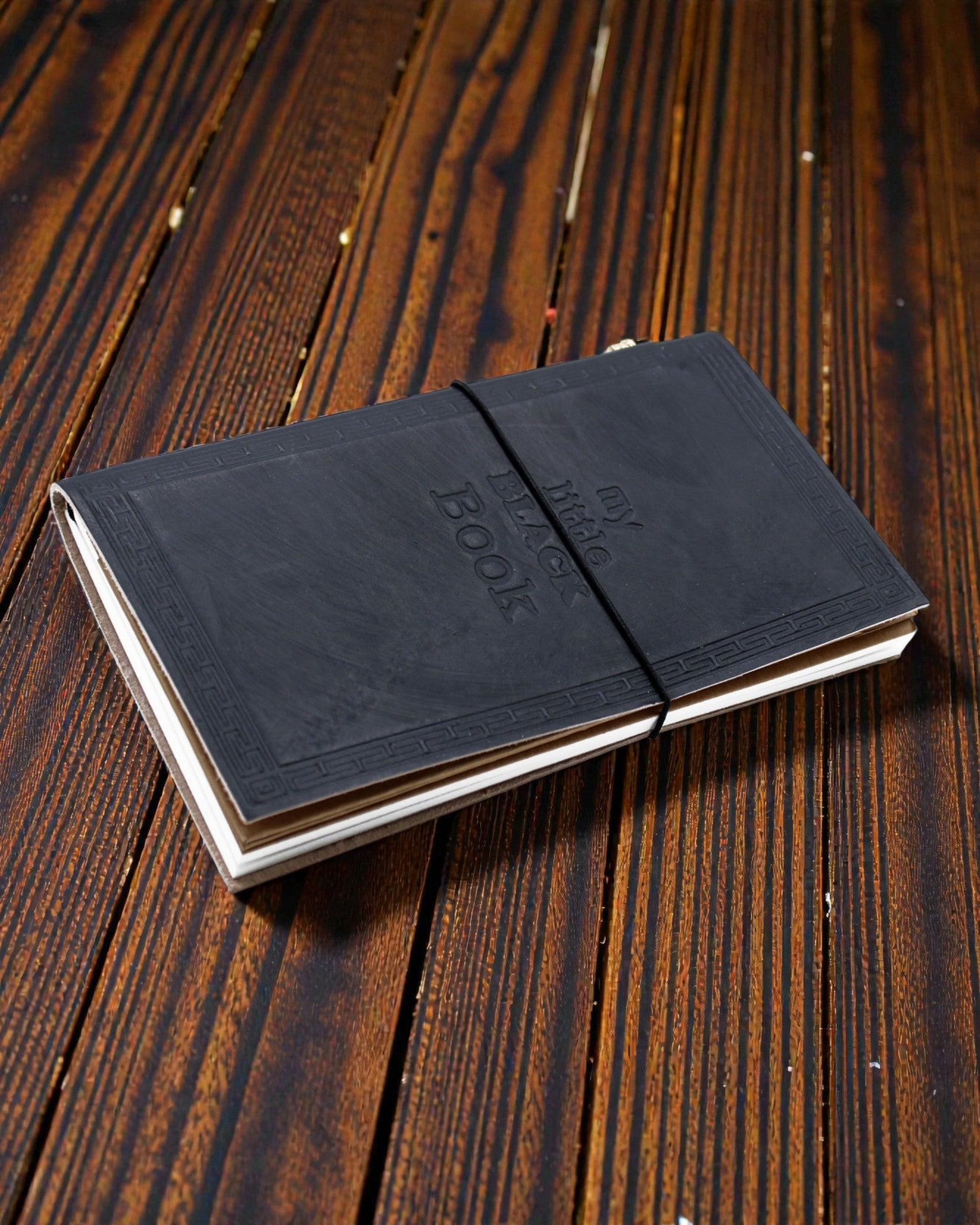 Handmade Leather Notebook My Little Black Book – Vintage Journal with Embossing (80 pages)