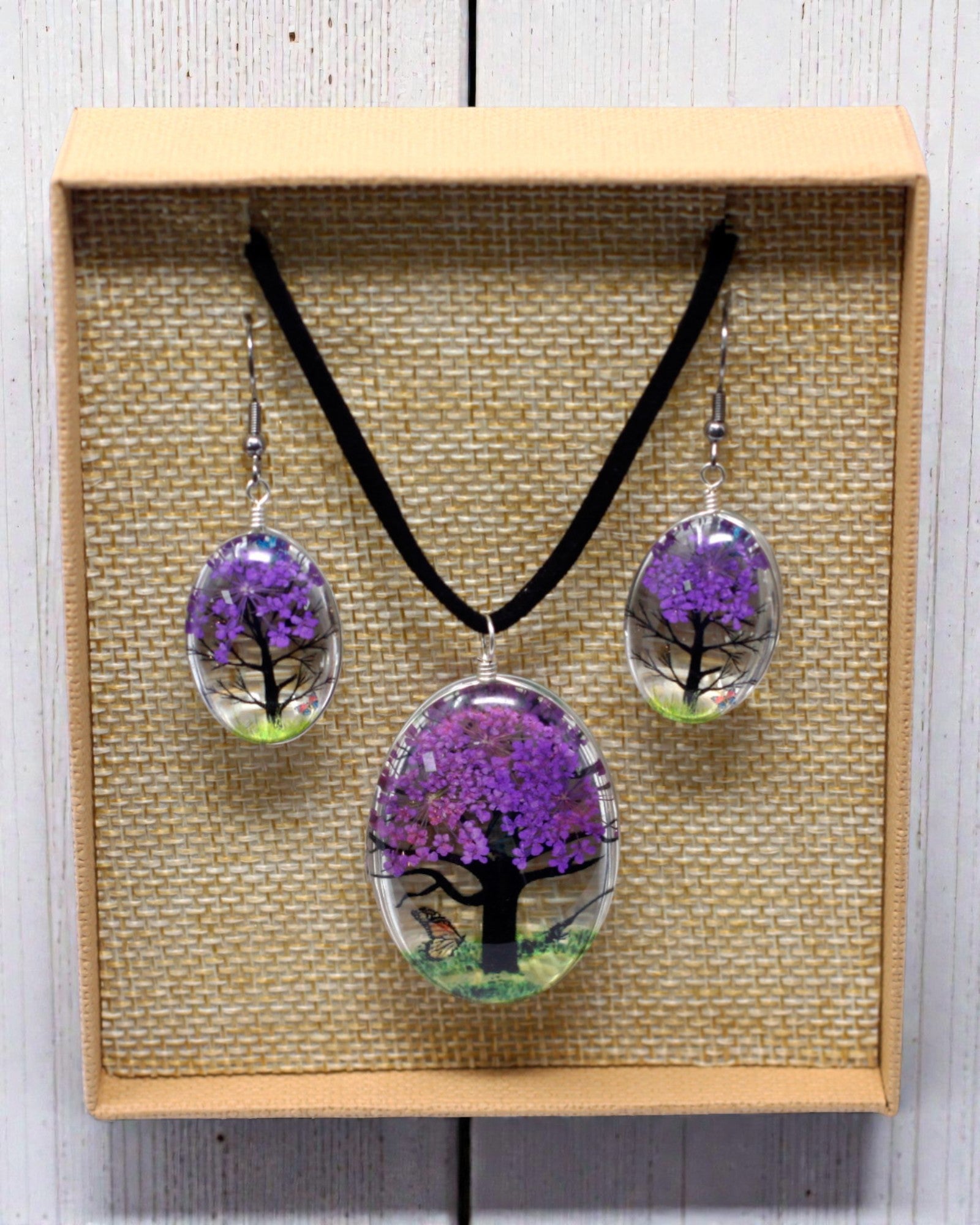 Lavender Dream – Lavender Jewelry Set with Dried Flowers Tree of Life