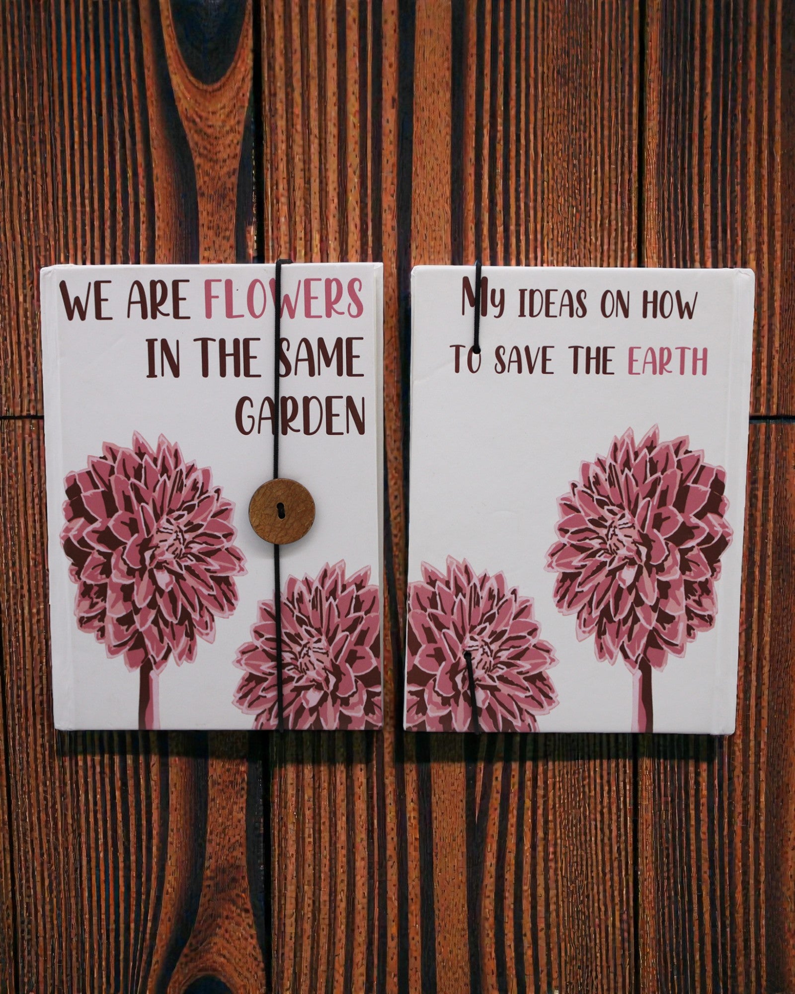 Flowers Together – small notebook with a strap and a coconut button 18 × 12,5 cm, 200 pages