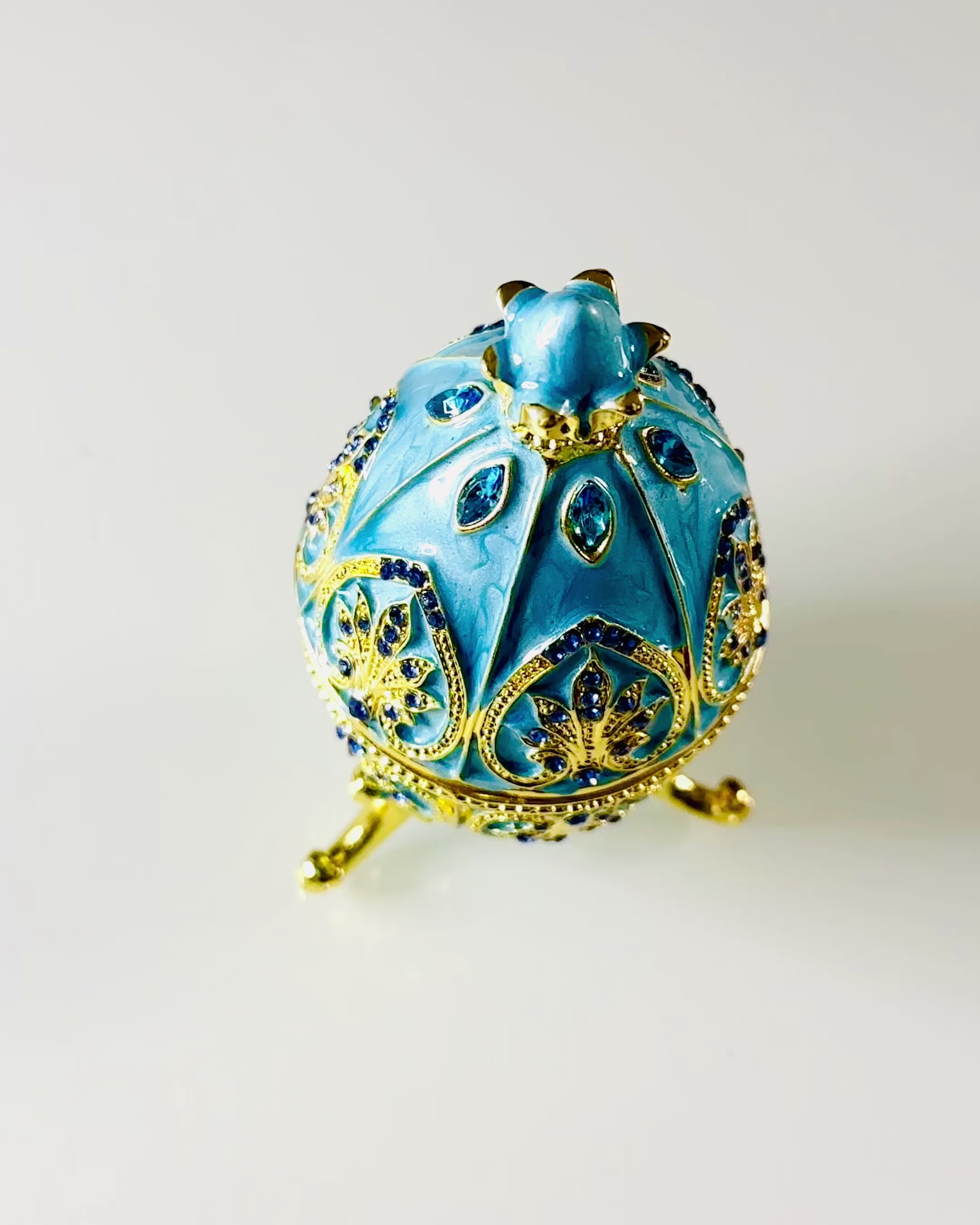 Heavenly Faberge Egg – Enameled Jewelry Organizer - sky blue color. Personalization with engraving