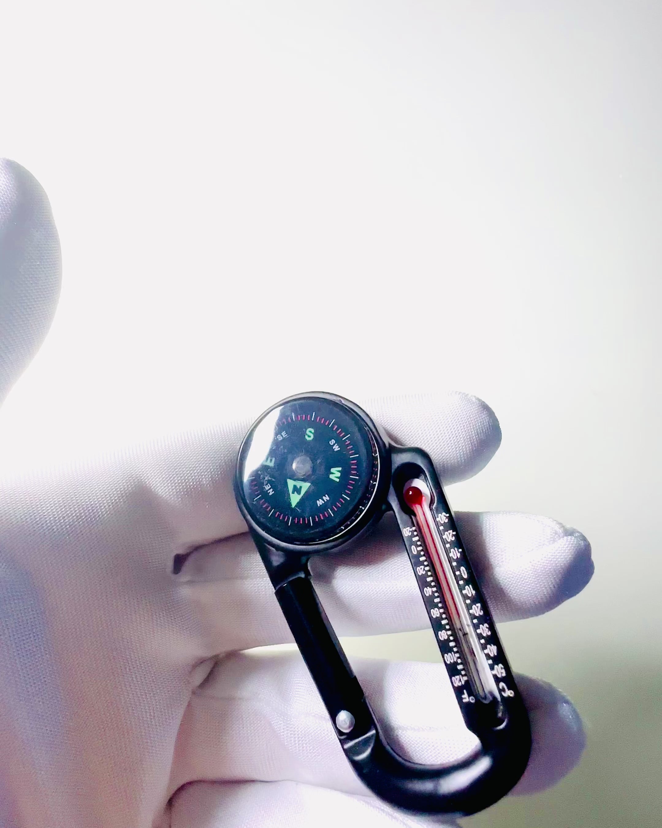 Carabiner compass with thermometer, keychain - engraving option