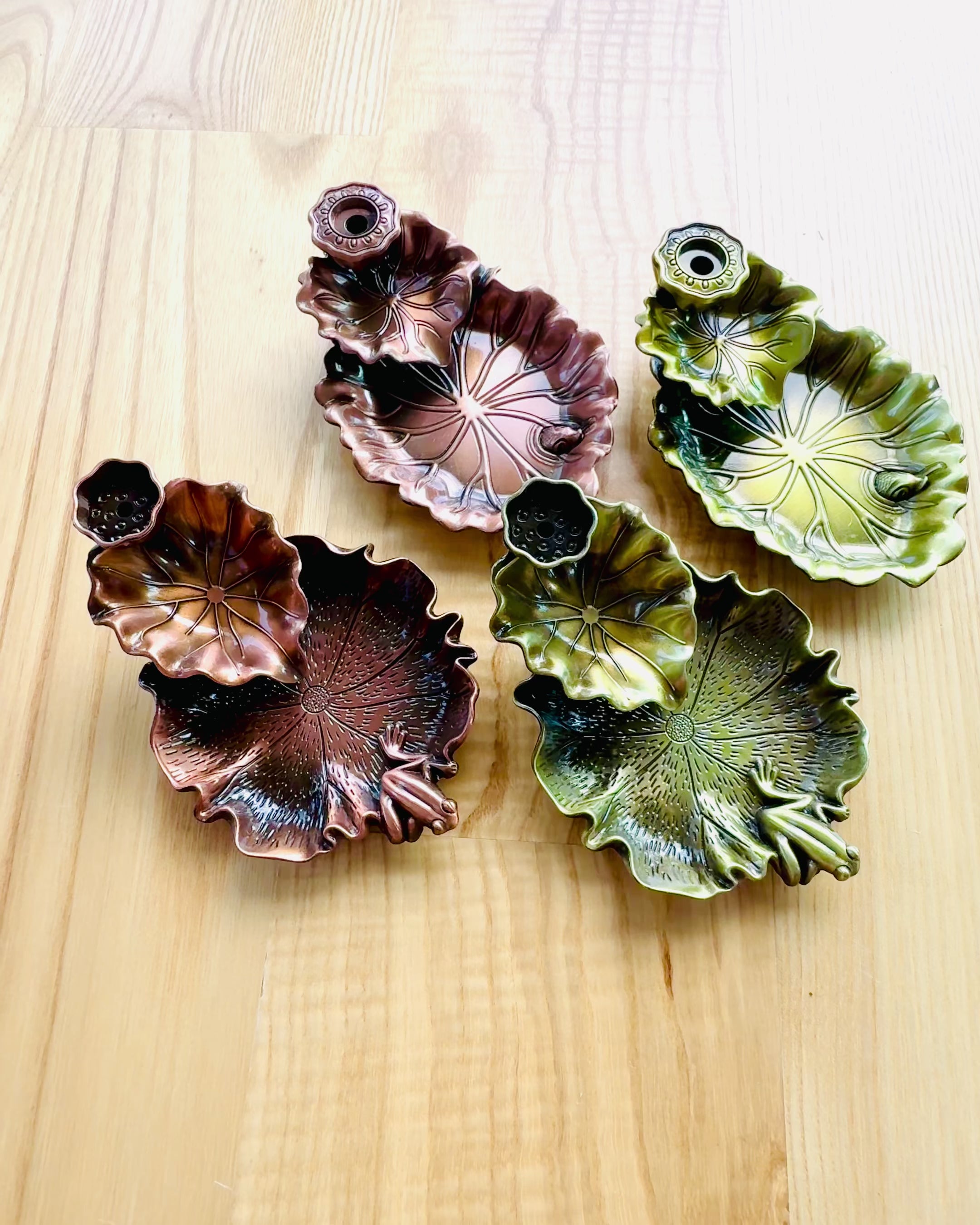 Elegant Metal Lotus Leaf Incense Holder - 4 variants to choose from, personalization with engraving available for a gift