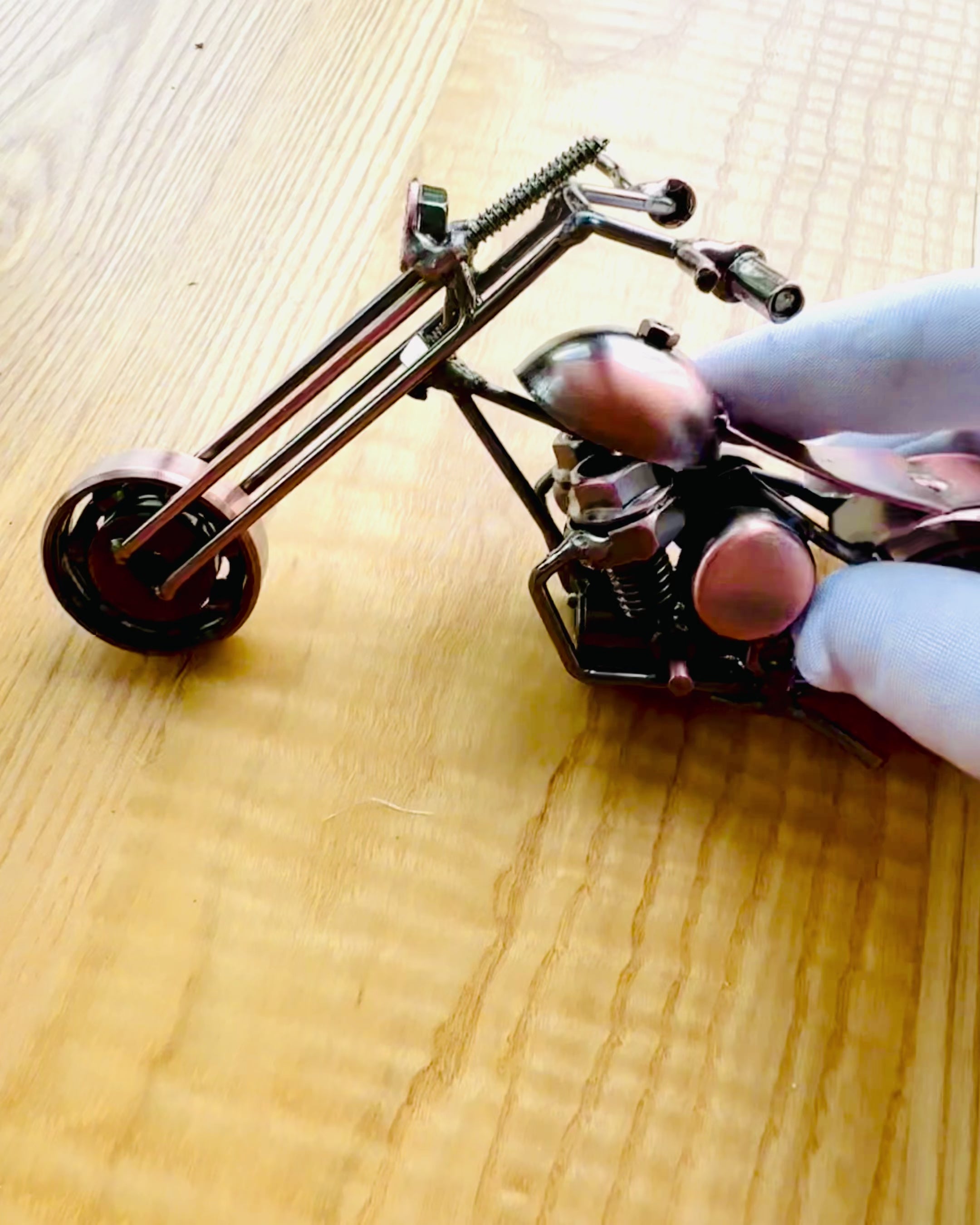 Handmade Iron Motorcycle Model, Chopper, Customization, Engraving for Gift