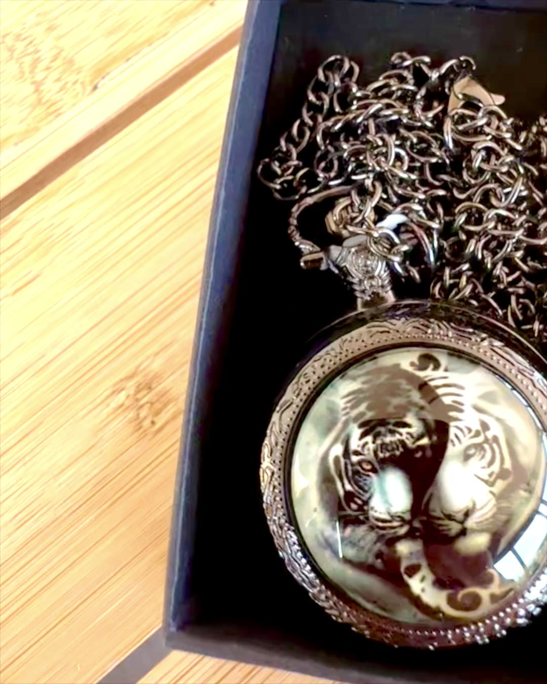 "Tiger Elegance" stainless steel pocket watch with engraving option for a gift