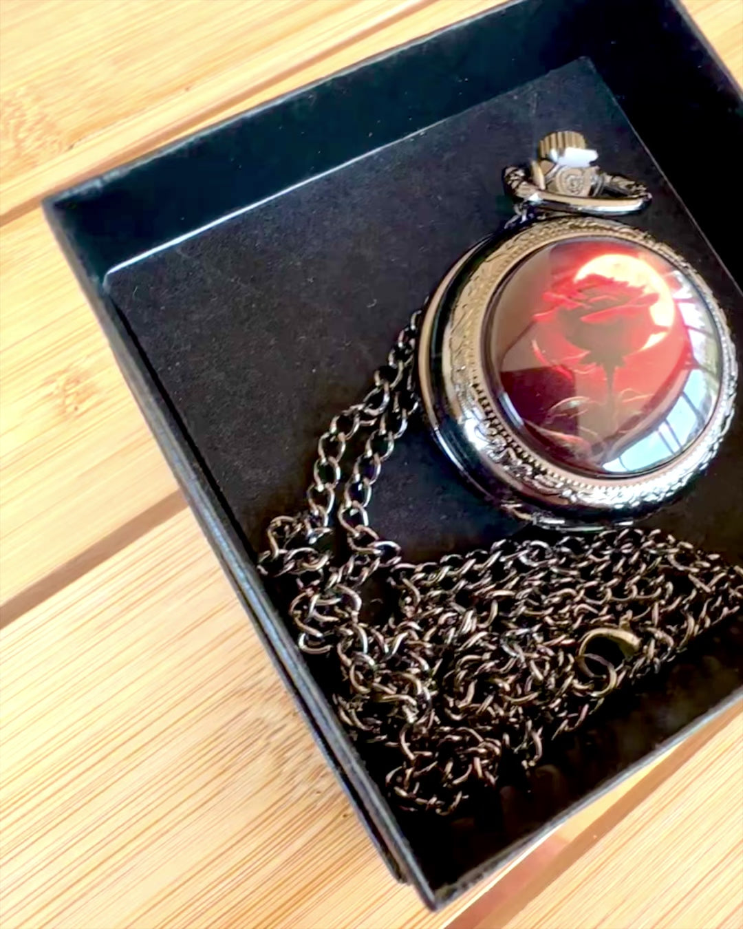 Pocket Watch Night Rose, customizable with engraving for a gift