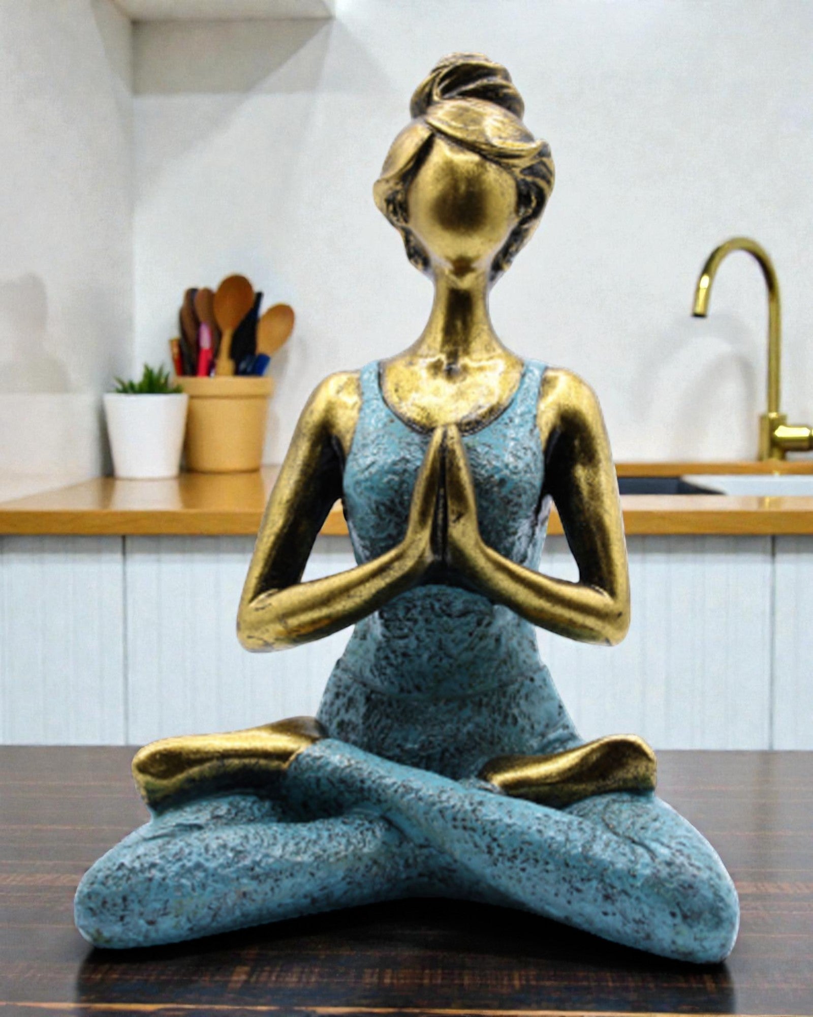 Woman Figurine 24 cm – Yoga Gold-Turquoise Energy