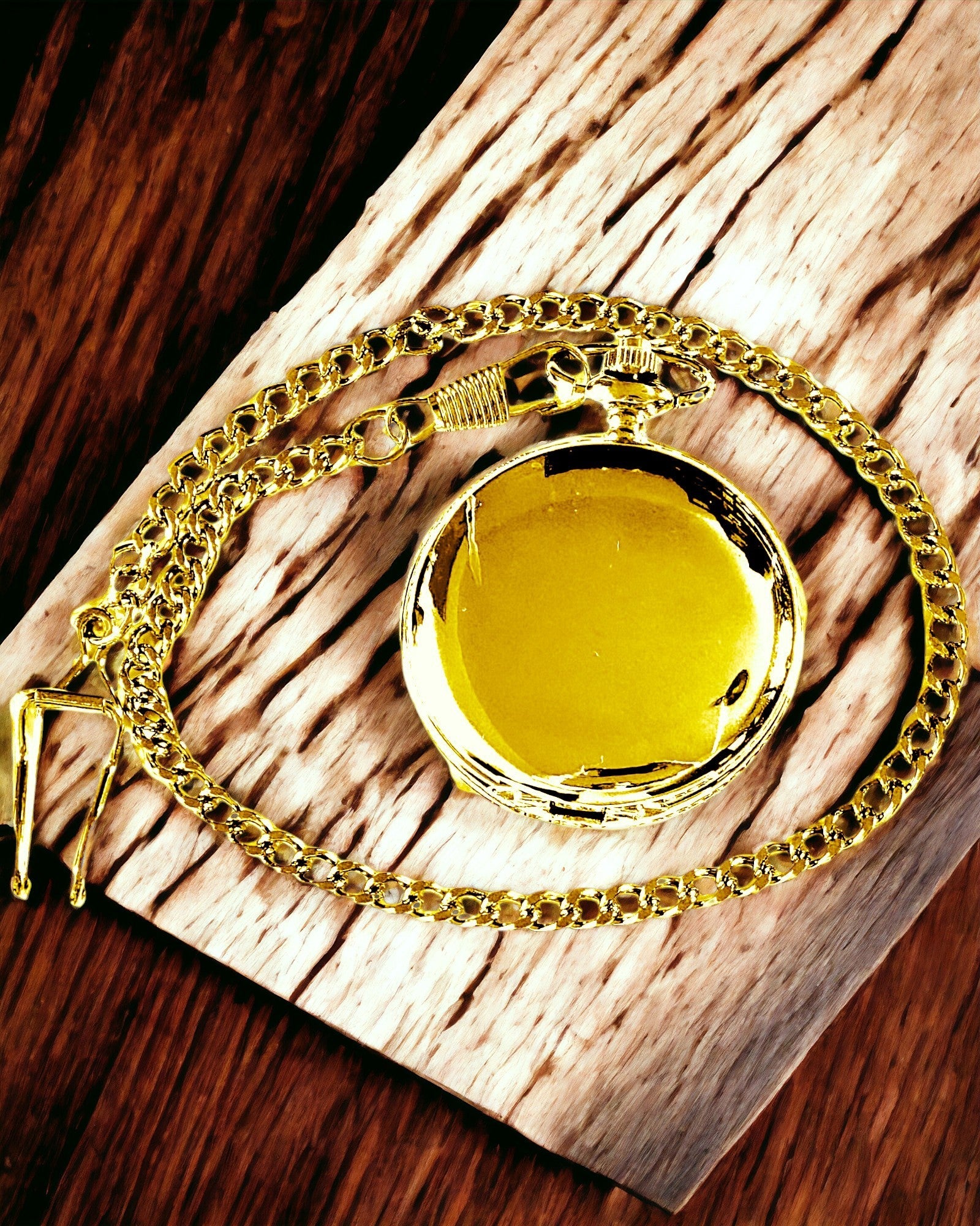 Classic Pocket Mechanical Watch with Double Cover, Manual, Gold Color, with Engraving