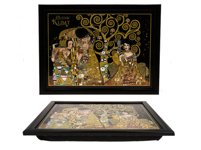 Laptop stand featuring G. Klimt, The Kiss (CARMANI), customizable with engraving, ideal as a gift, dimensions 30.5x40.5cm, stylish and comfortable for working on your lap