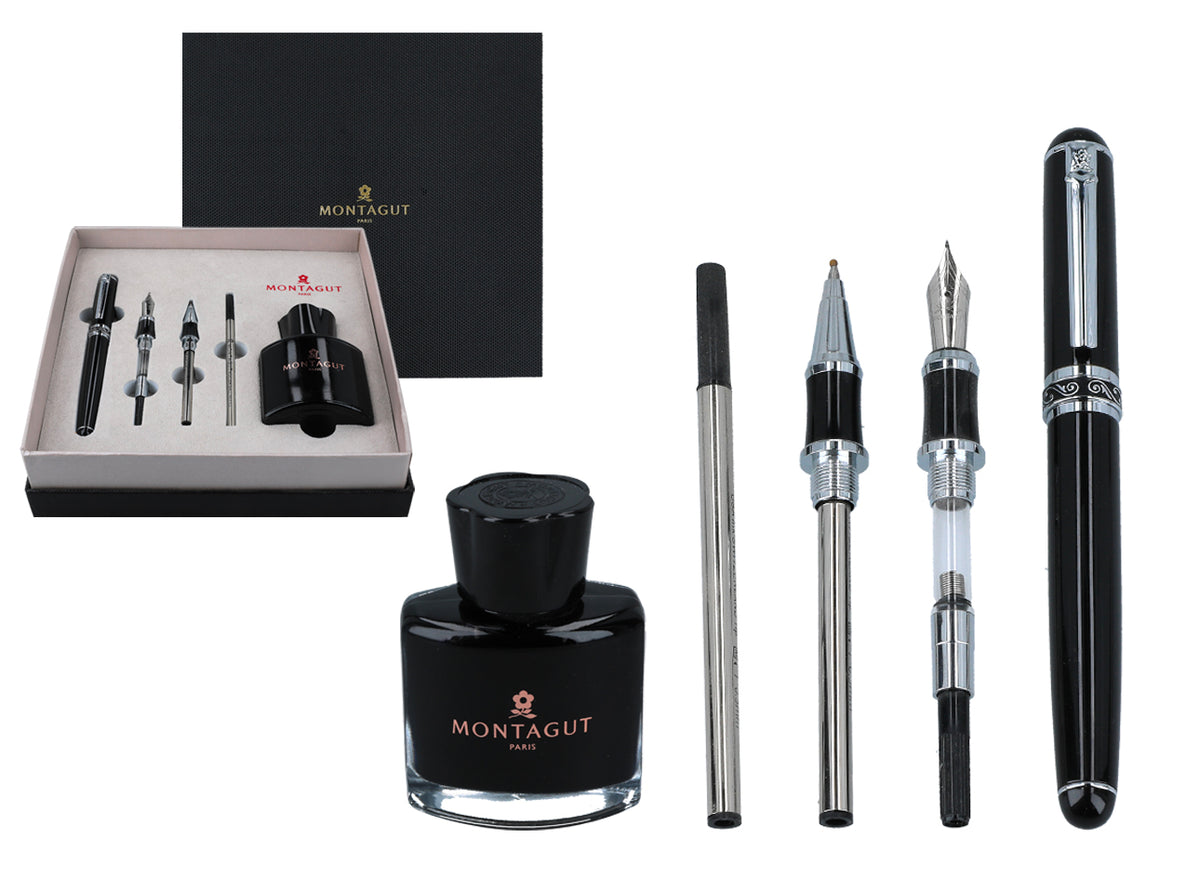 Writing Set, 20.5 x 20.5 cm, Fountain Pen, Ballpoint Pen, Mechanical Pencil, Ink Bottle with Ink