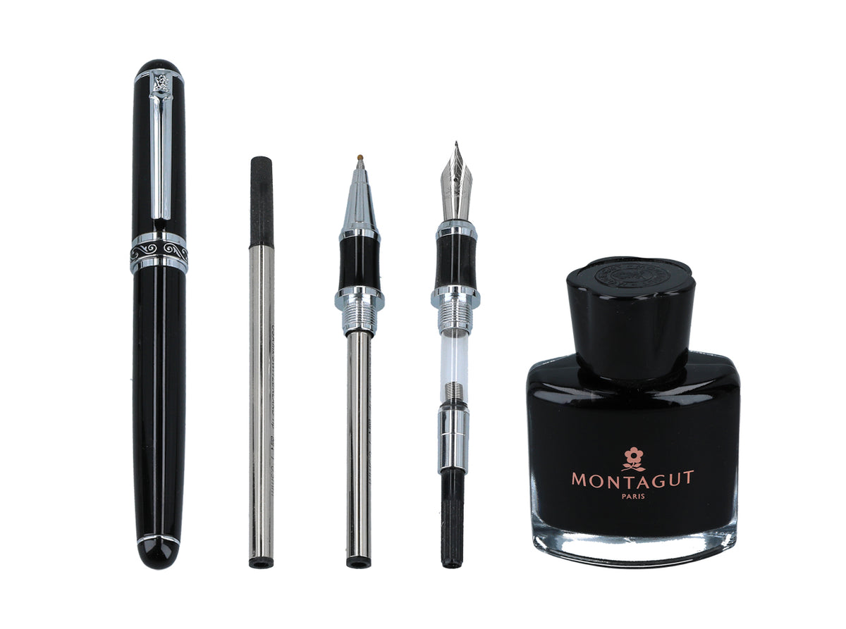 Writing Set, 20.5 x 20.5 cm, Fountain Pen, Ballpoint Pen, Mechanical Pencil, Ink Bottle with Ink